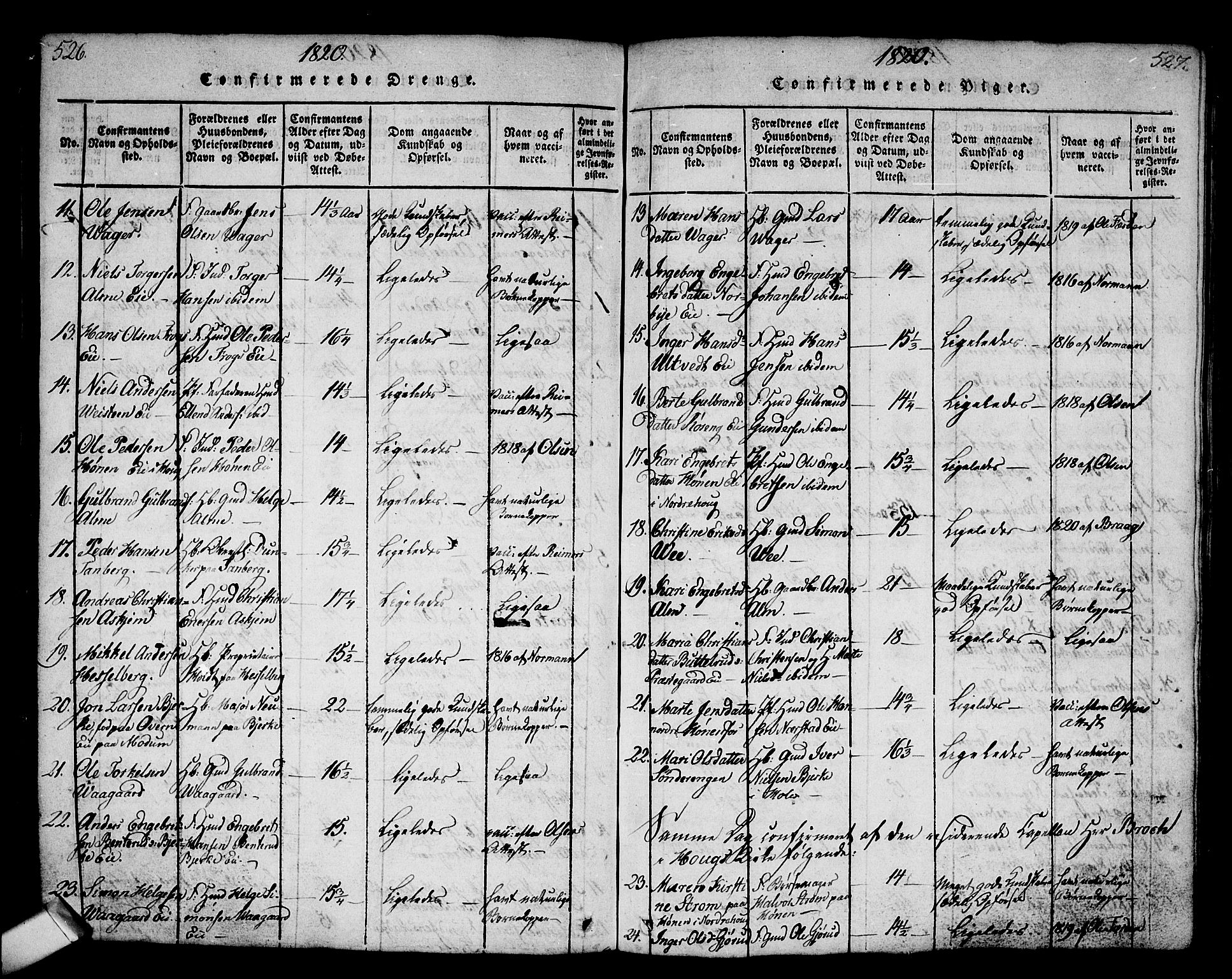 Norderhov kirkebøker, SAKO/A-237/G/Ga/L0002: Parish register (copy) no. I 2, 1814-1867, p. 526-527