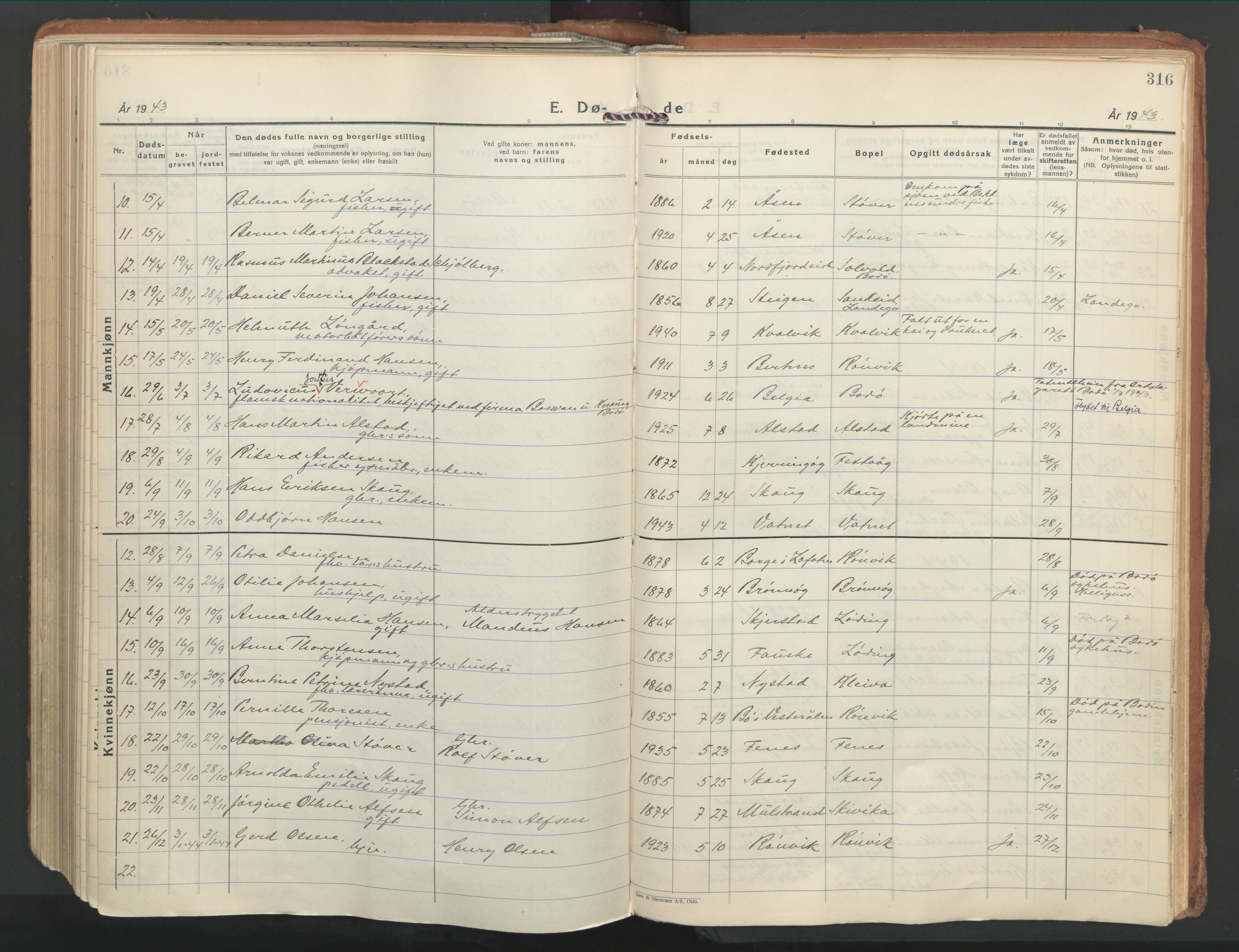 Ministerialprotokoller, klokkerbøker og fødselsregistre - Nordland, SAT/A-1459/802/L0061: Parish register (official) no. 802A08, 1933-1946, p. 316