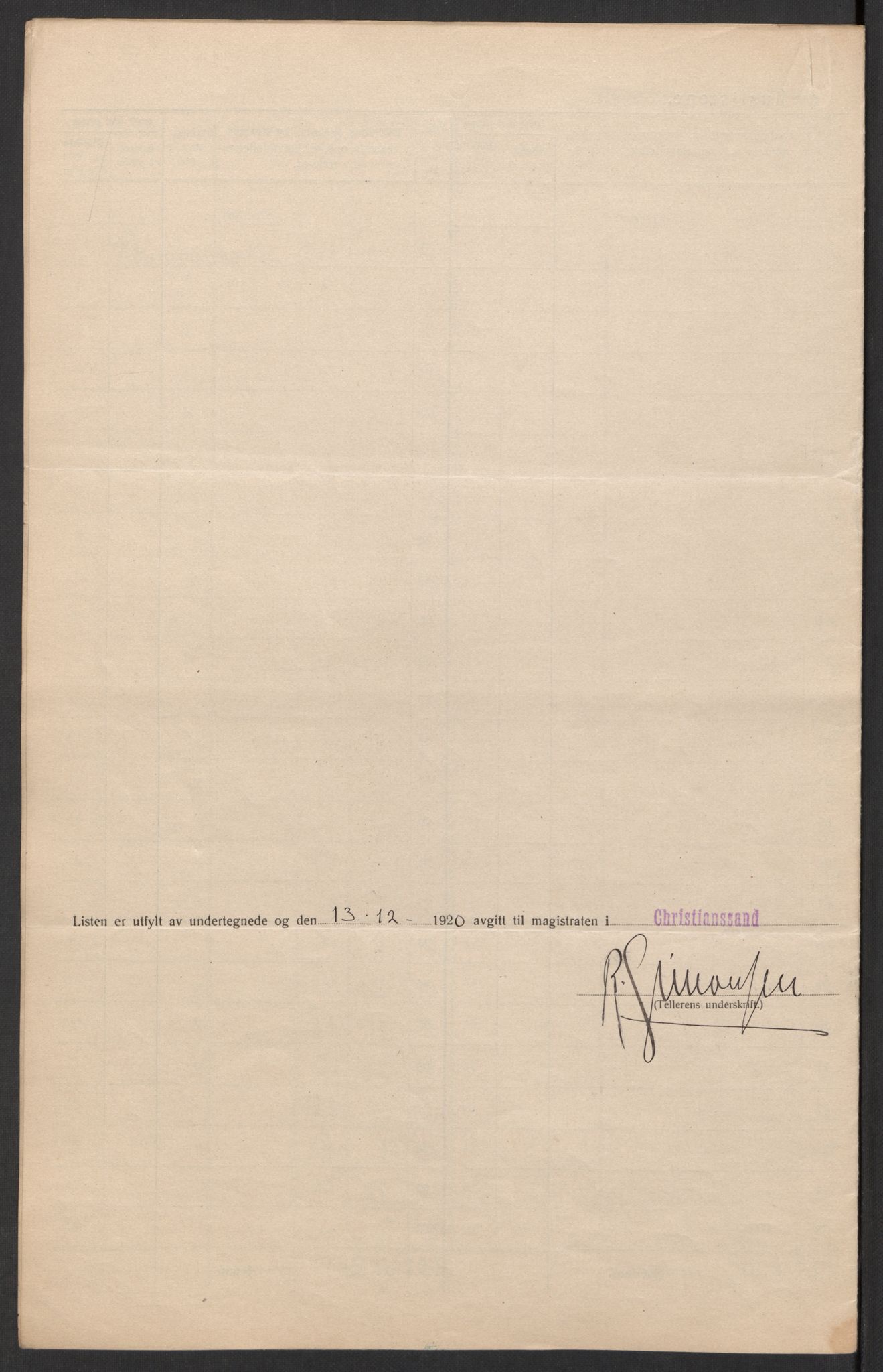 SAK, 1920 census for Kristiansand, 1920, p. 27