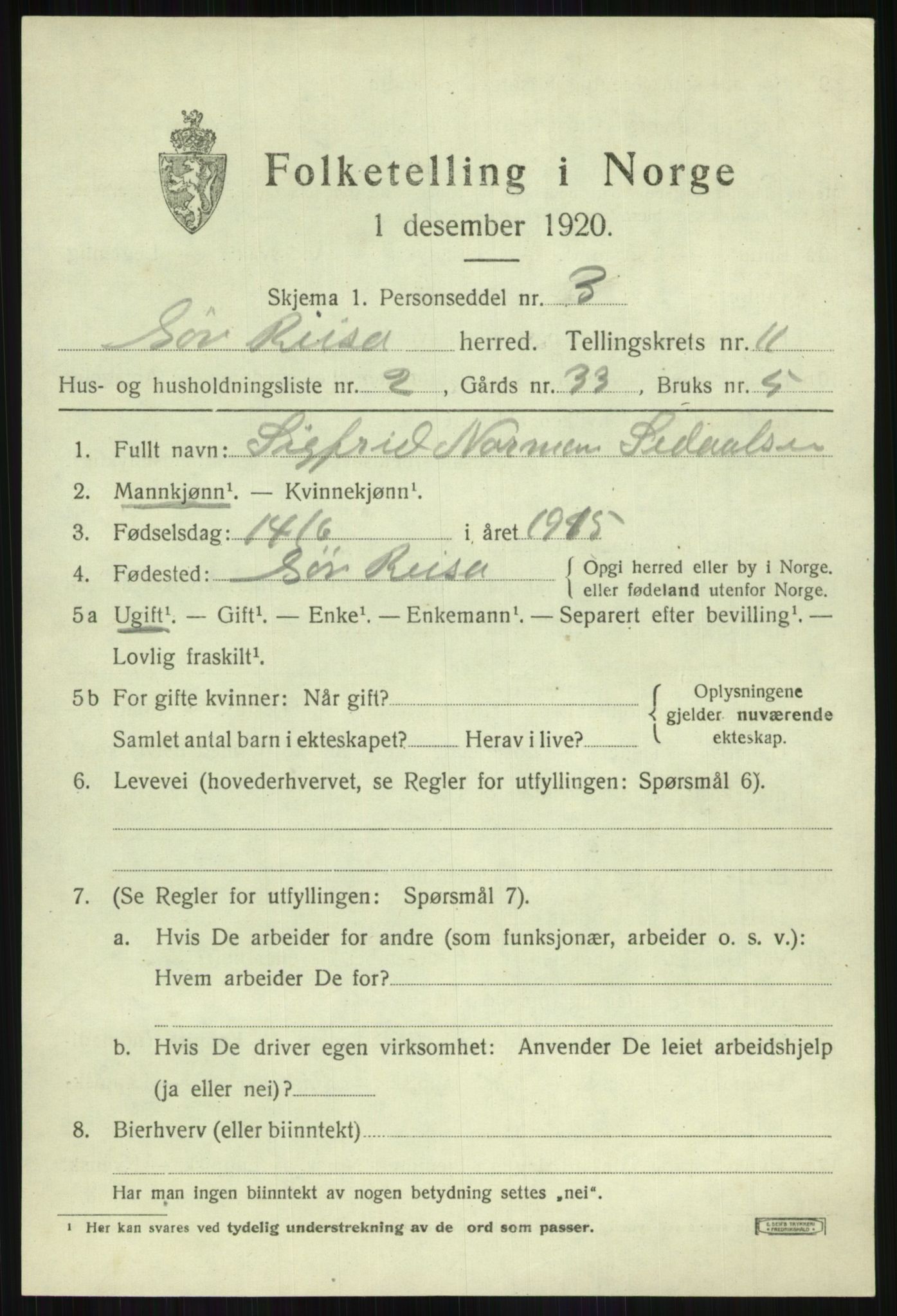 SATØ, 1920 census for Sørreisa, 1920, p. 4763