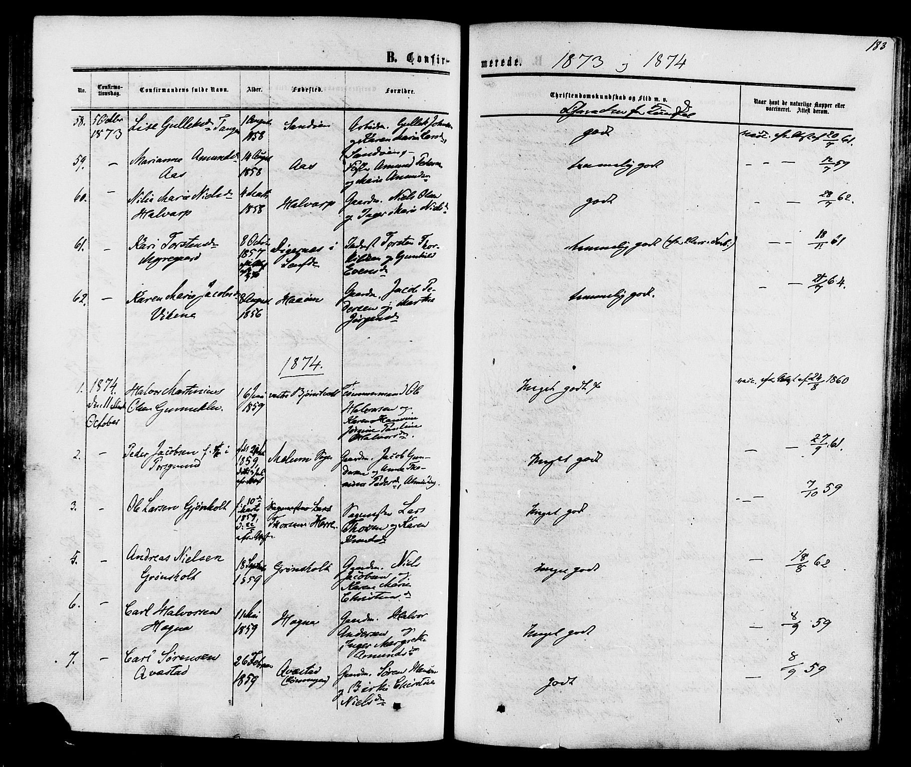 Eidanger kirkebøker, SAKO/A-261/F/Fa/L0010: Parish register (official) no. 10, 1859-1874, p. 183