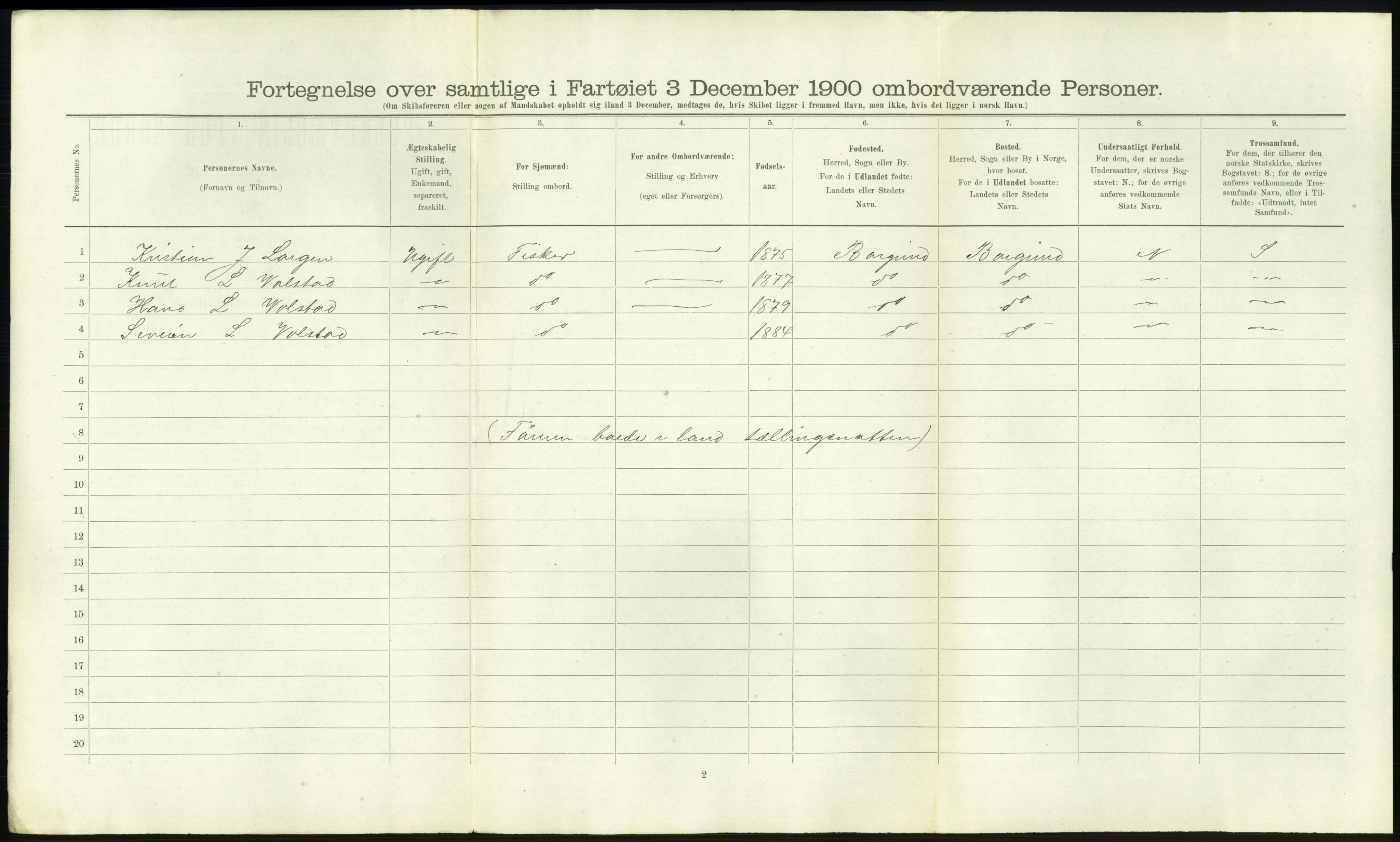 RA, 1900 Census - ship lists from ships in Norwegian harbours, harbours abroad and at sea, 1900, p. 2102