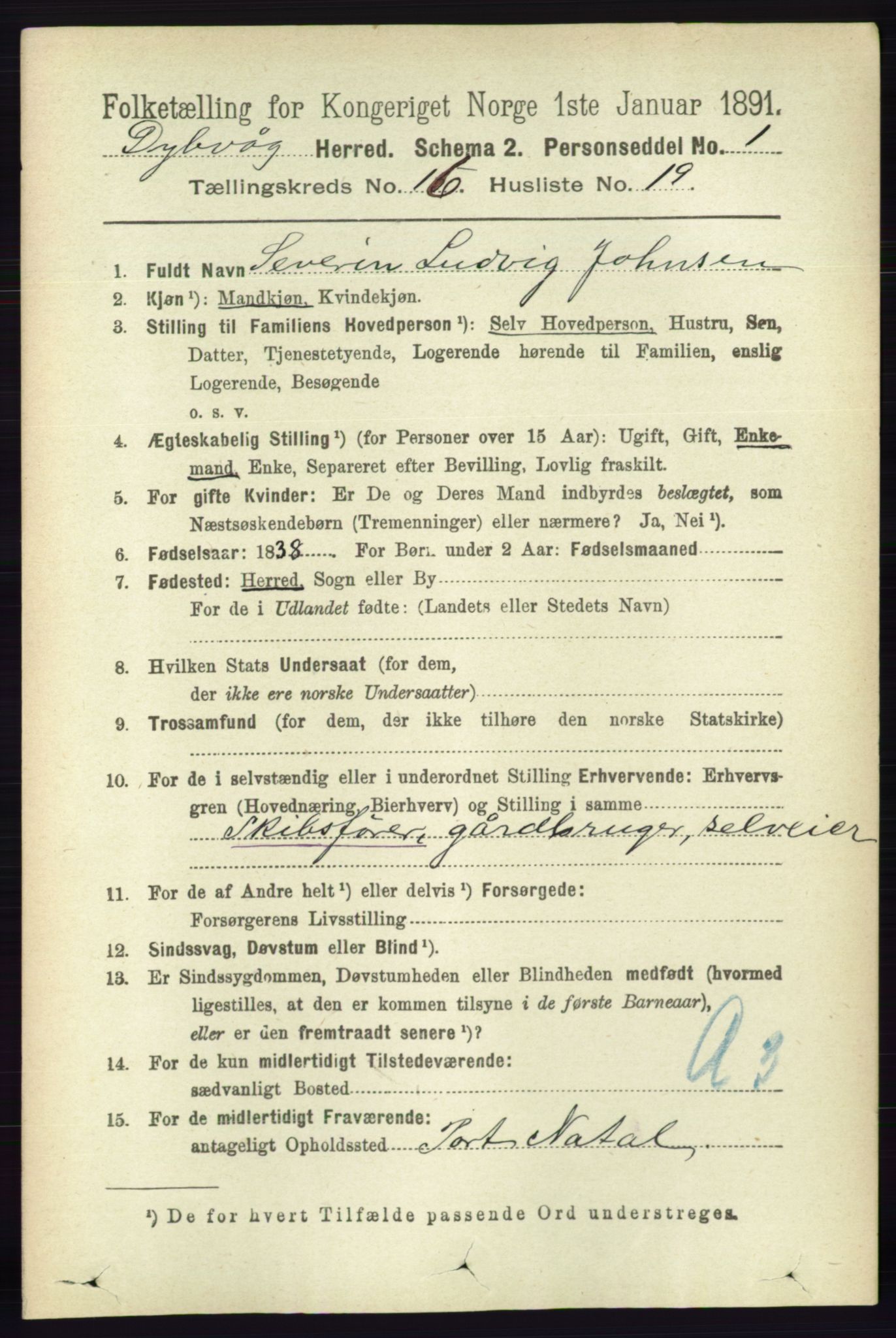 RA, 1891 census for 0915 Dypvåg, 1891, p. 6513