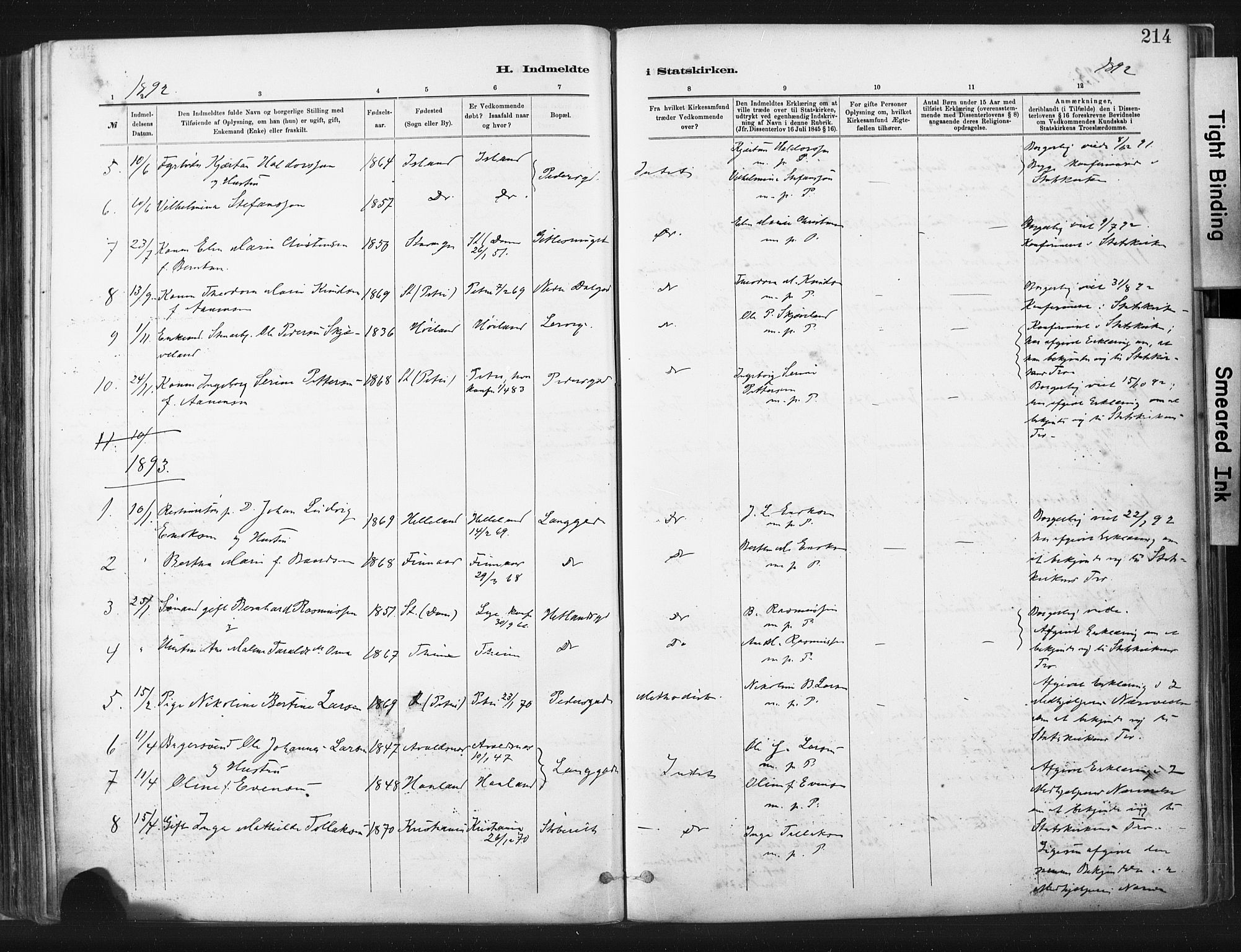 St. Johannes sokneprestkontor, SAST/A-101814/001/30/30BA/L0003: Parish register (official) no. A 3, 1885-1910, p. 214