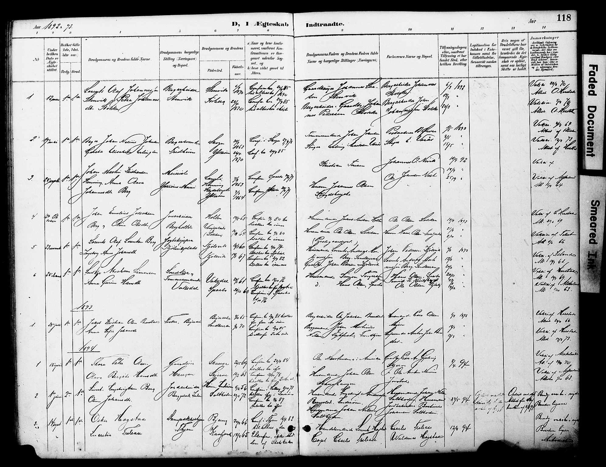 Ministerialprotokoller, klokkerbøker og fødselsregistre - Nord-Trøndelag, SAT/A-1458/722/L0226: Parish register (copy) no. 722C02, 1889-1927, p. 118