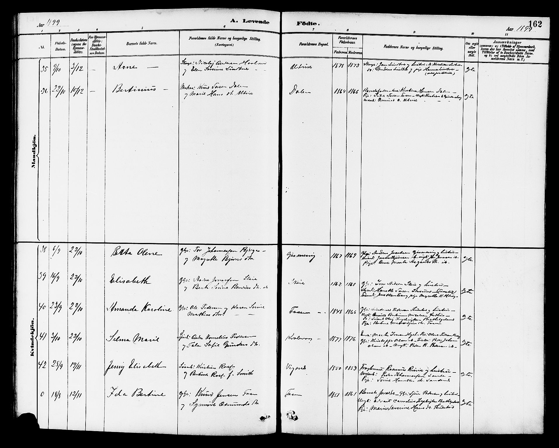 Avaldsnes sokneprestkontor, AV/SAST-A -101851/H/Ha/Hab/L0007: Parish register (copy) no. B 7, 1885-1909, p. 162