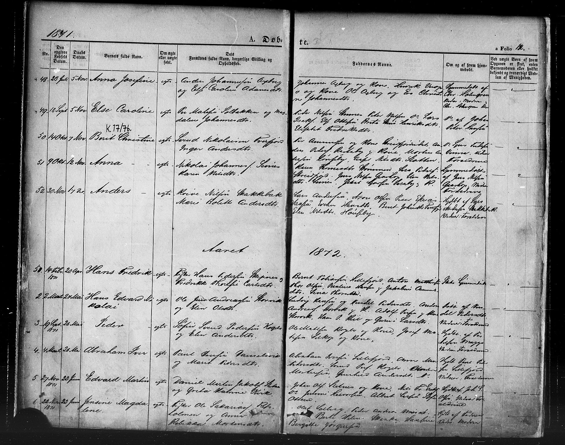 Hammerfest sokneprestkontor, SATØ/S-1347/H/Ha/L0007.kirke: Parish register (official) no. 7, 1869-1884, p. 12