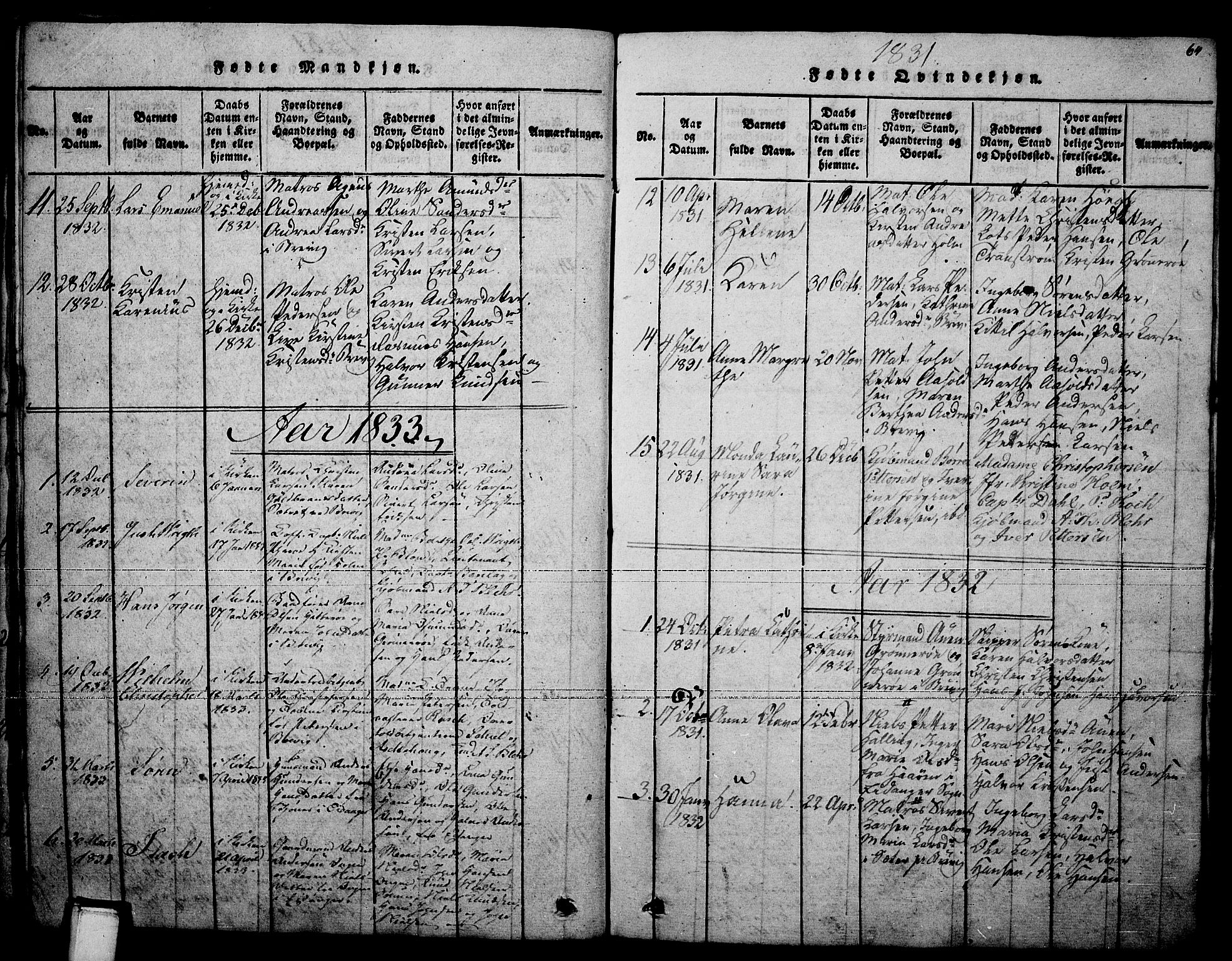 Brevik kirkebøker, SAKO/A-255/F/Fa/L0004: Parish register (official) no. 4, 1814-1846, p. 64