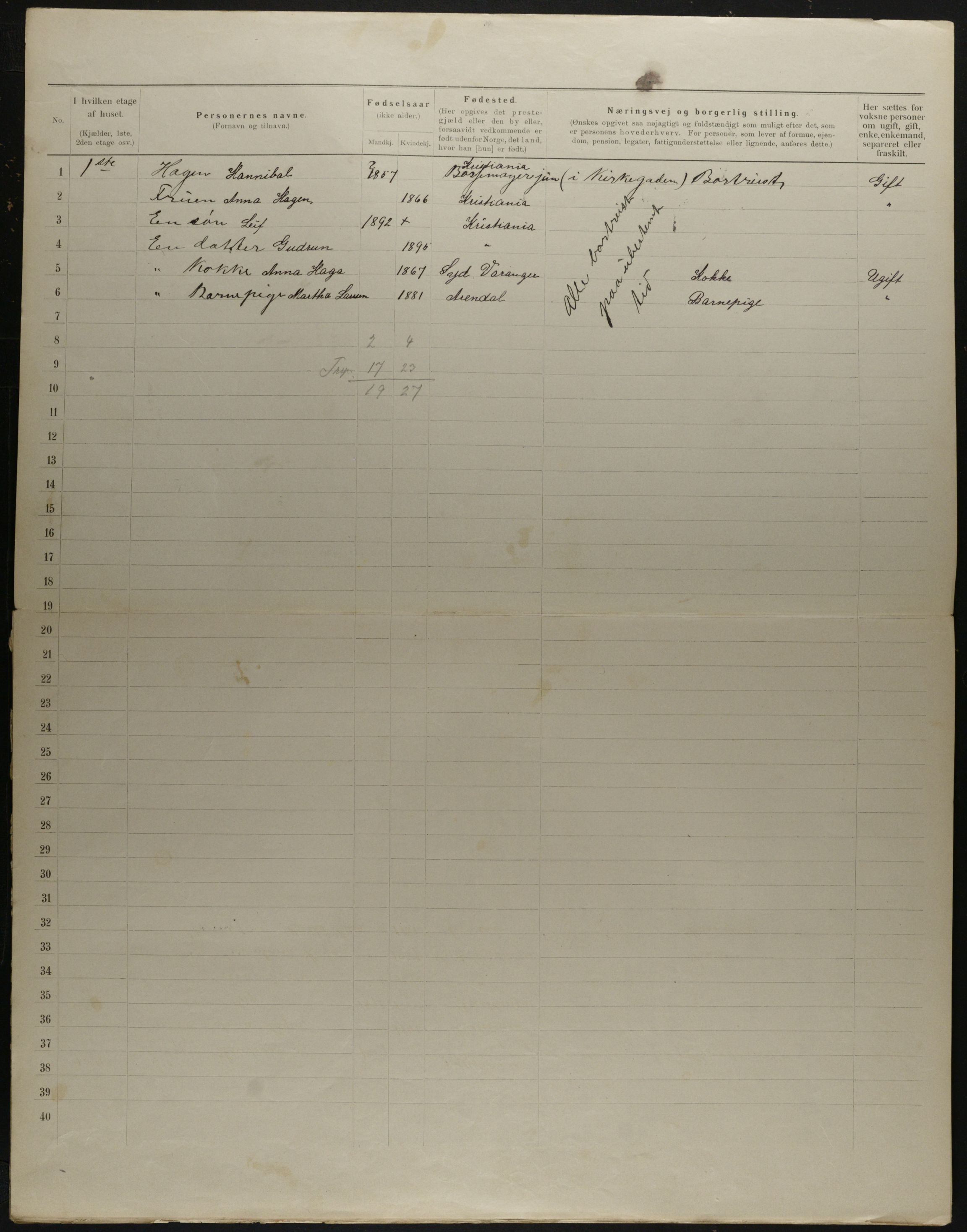 OBA, Municipal Census 1901 for Kristiania, 1901, p. 12741