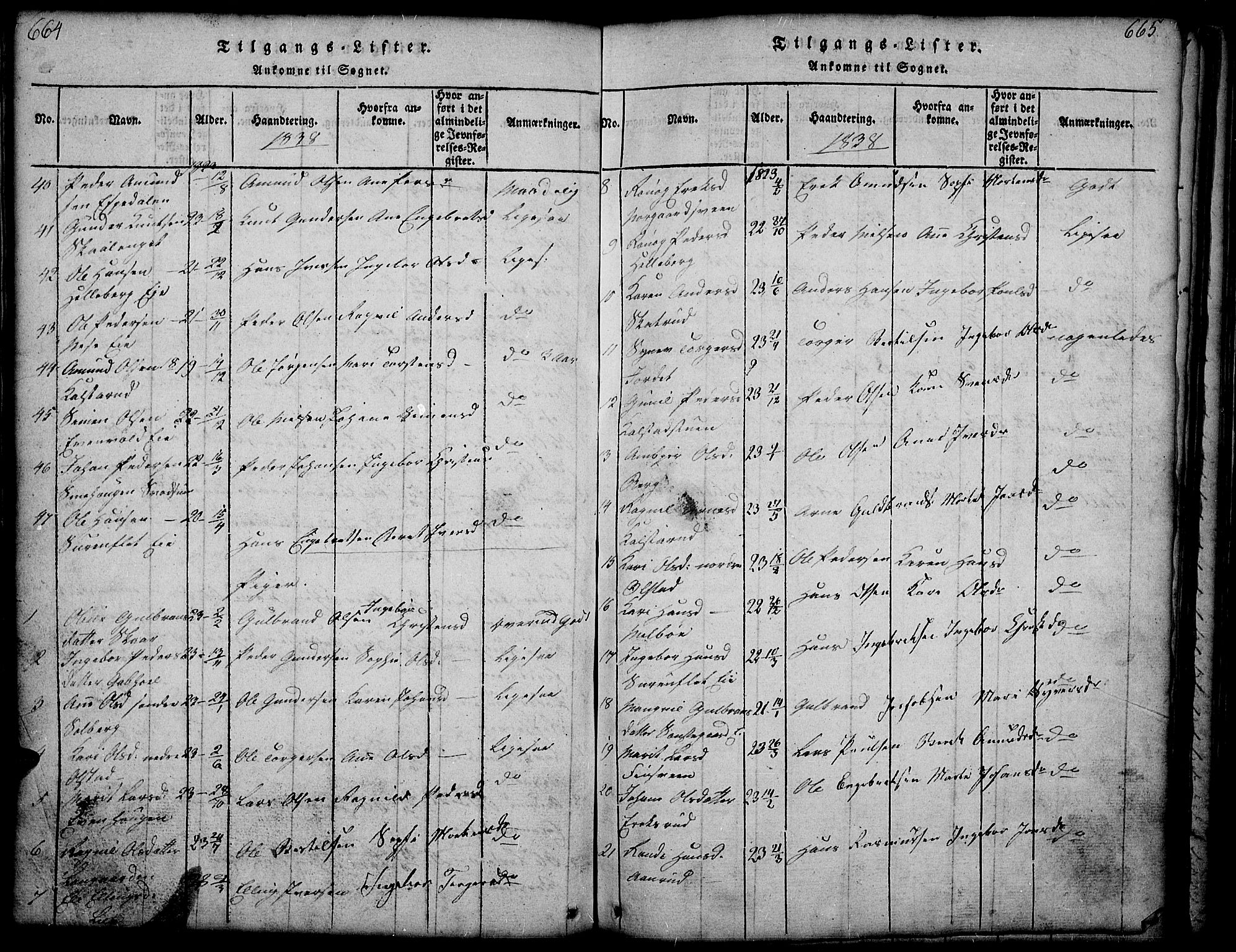 Gausdal prestekontor, SAH/PREST-090/H/Ha/Hab/L0001: Parish register (copy) no. 1, 1817-1848, p. 664-665