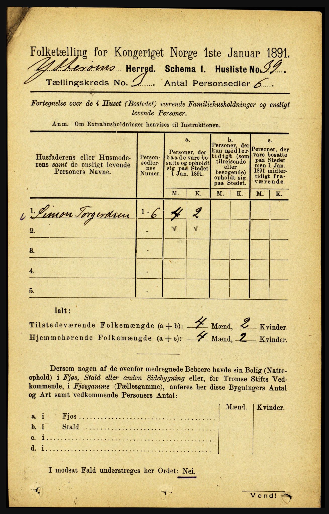 RA, 1891 census for 1722 Ytterøy, 1891, p. 1210