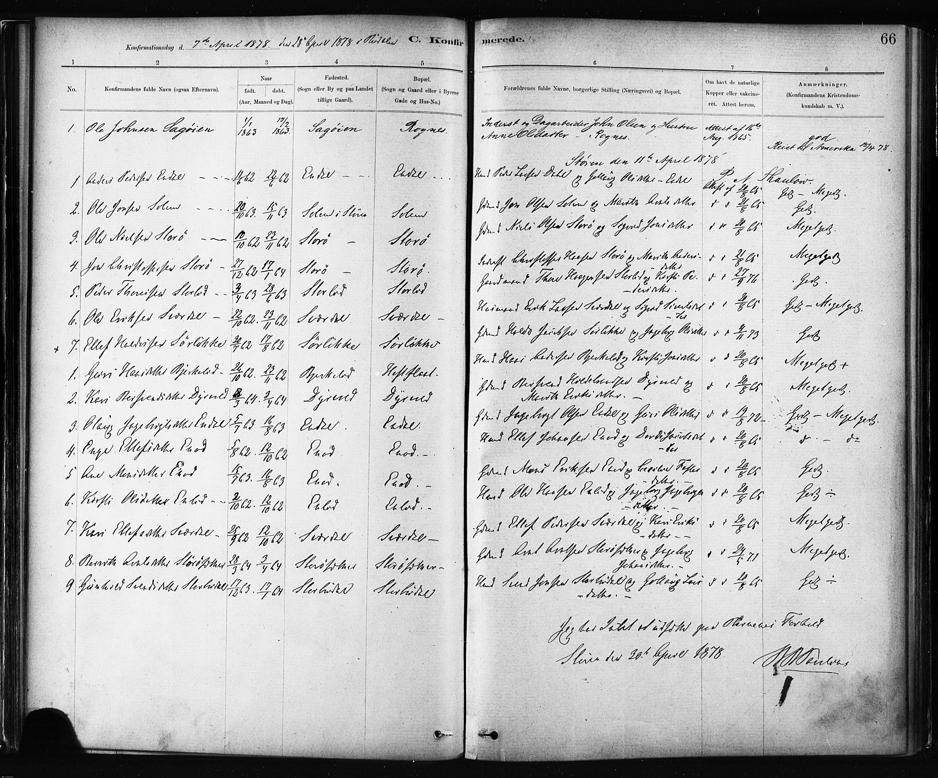 Ministerialprotokoller, klokkerbøker og fødselsregistre - Sør-Trøndelag, SAT/A-1456/687/L1002: Parish register (official) no. 687A08, 1878-1890, p. 66