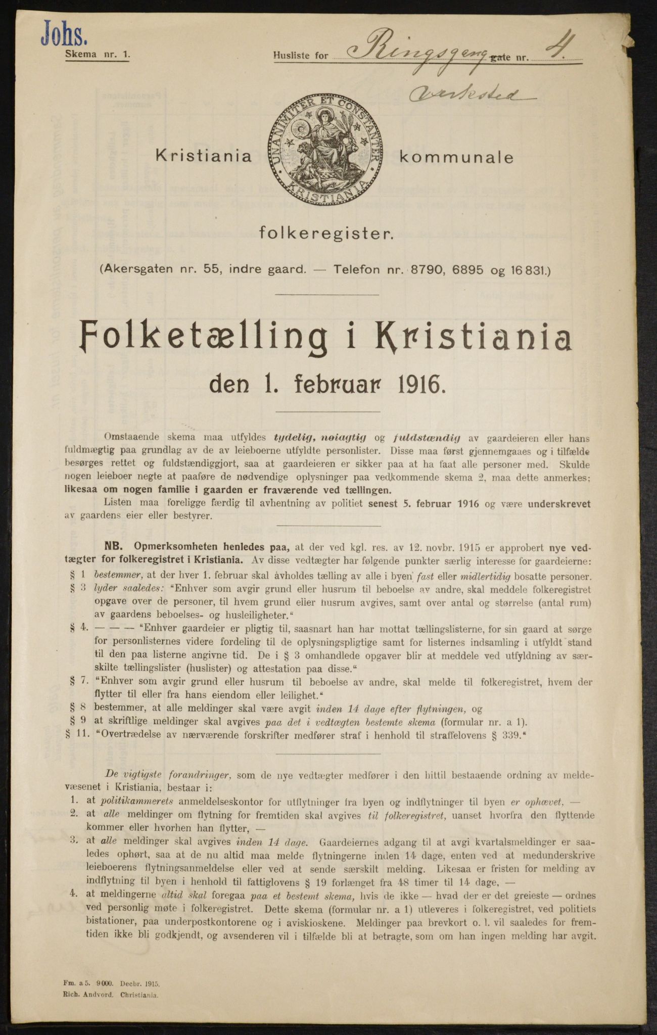 OBA, Municipal Census 1916 for Kristiania, 1916, p. 85341