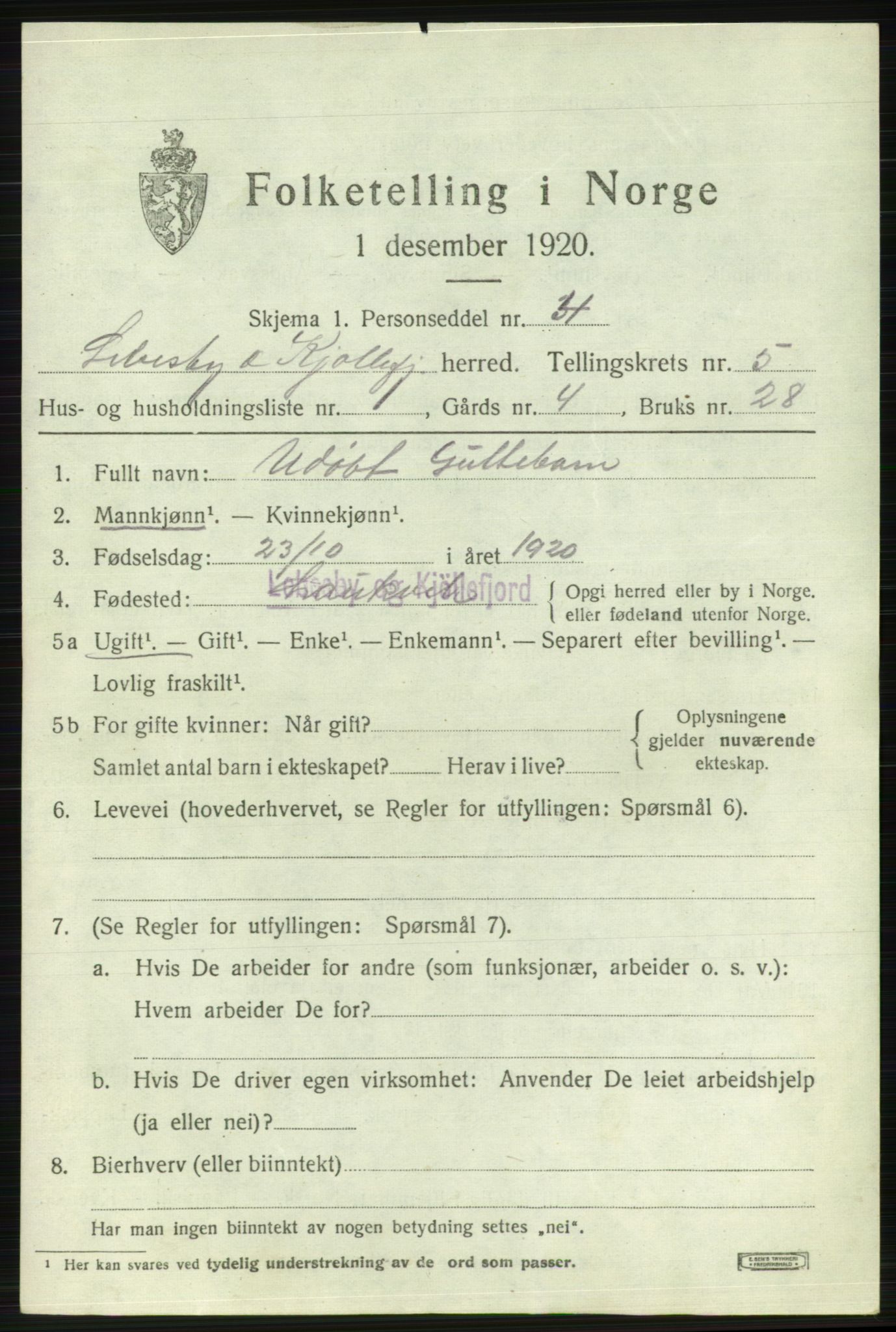 SATØ, 1920 census for Lebesby, 1920, p. 2417