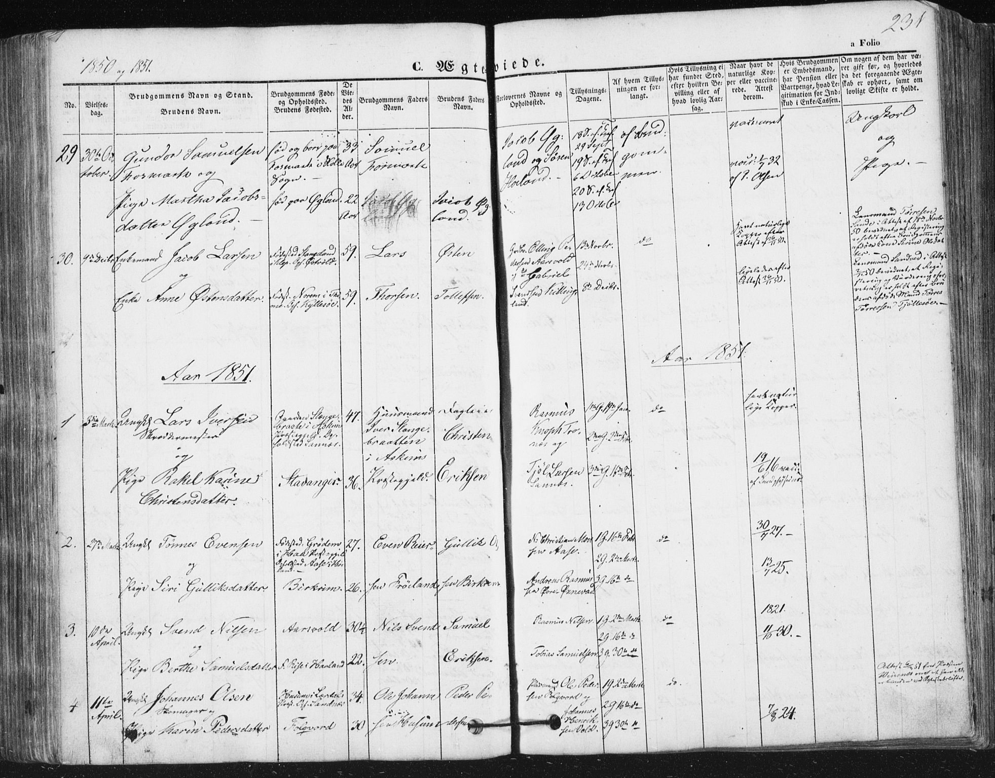 Høyland sokneprestkontor, SAST/A-101799/001/30BA/L0008: Parish register (official) no. A 8, 1841-1856, p. 231