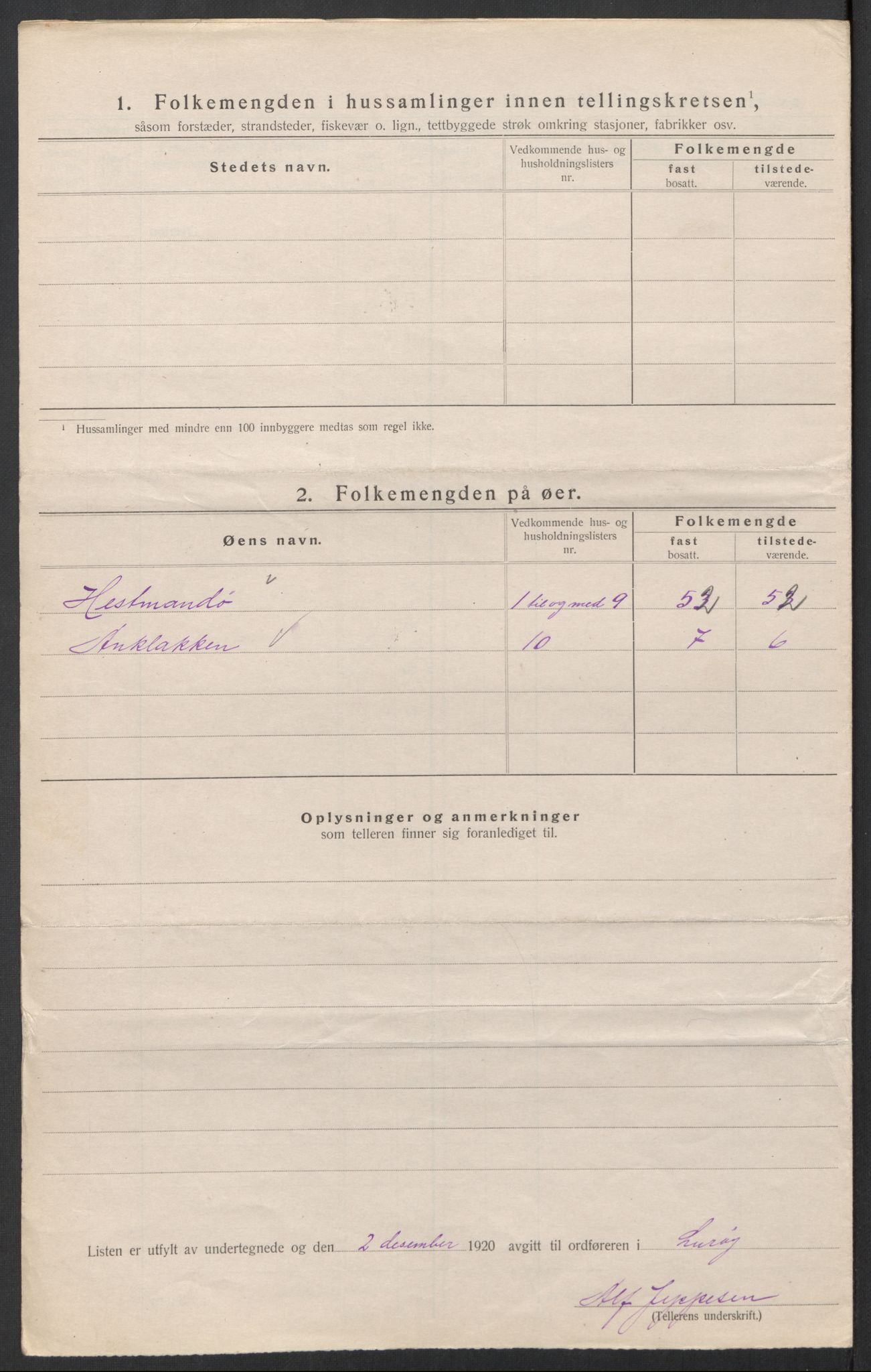 SAT, 1920 census for Lurøy, 1920, p. 57