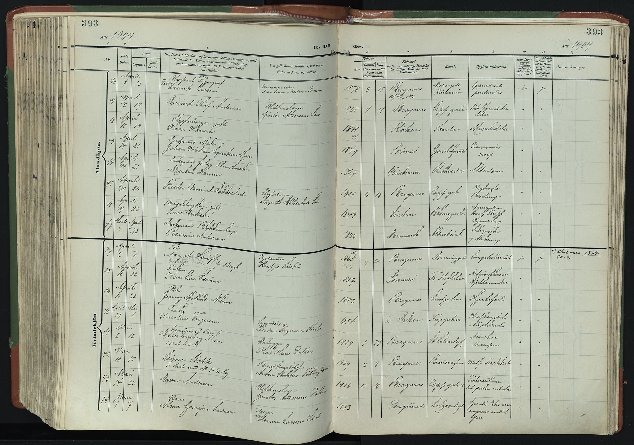 Bragernes kirkebøker, AV/SAKO-A-6/F/Fb/L0009: Parish register (official) no. II 9, 1902-1911, p. 393