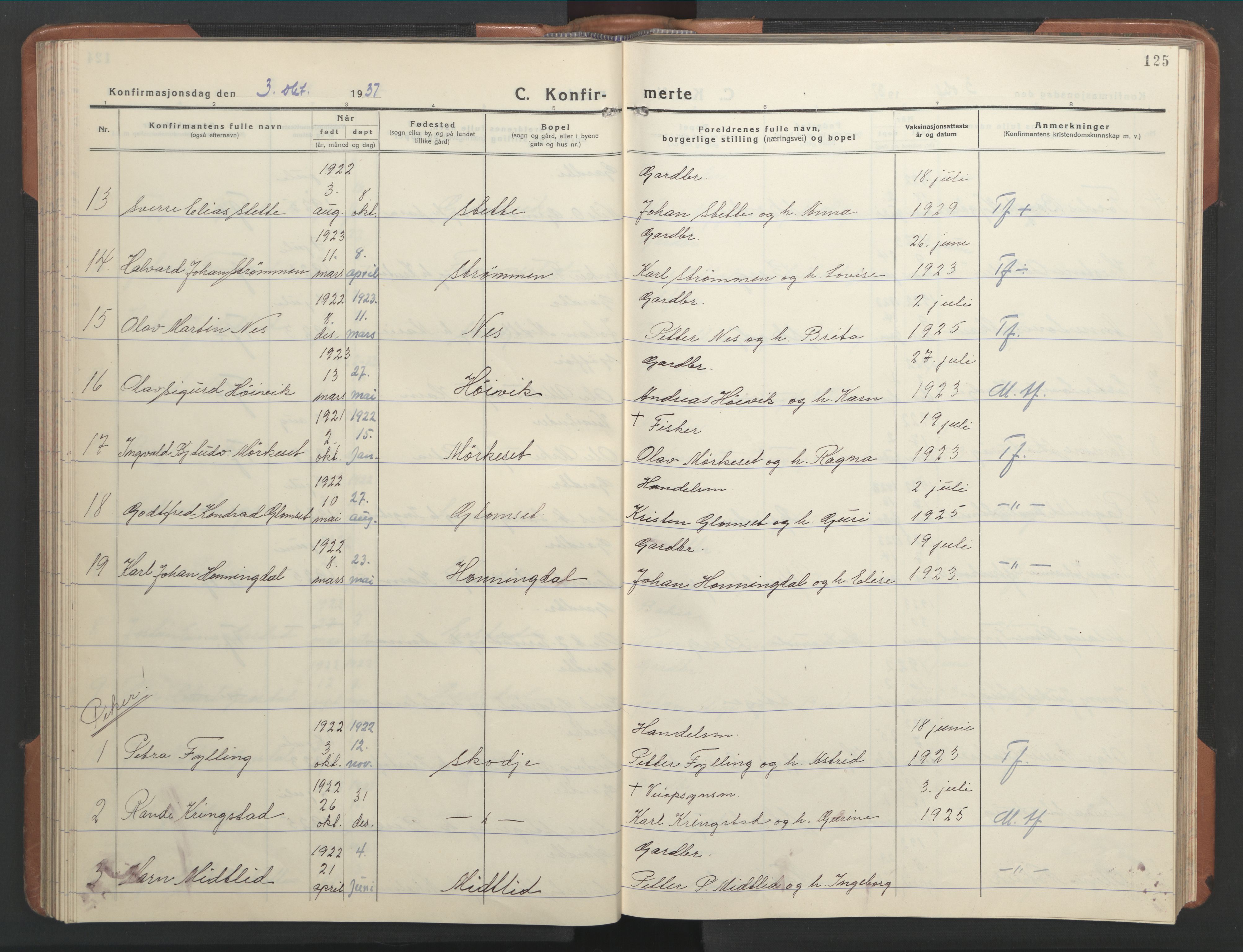 Ministerialprotokoller, klokkerbøker og fødselsregistre - Møre og Romsdal, AV/SAT-A-1454/524/L0367: Parish register (copy) no. 524C08, 1932-1951, p. 125