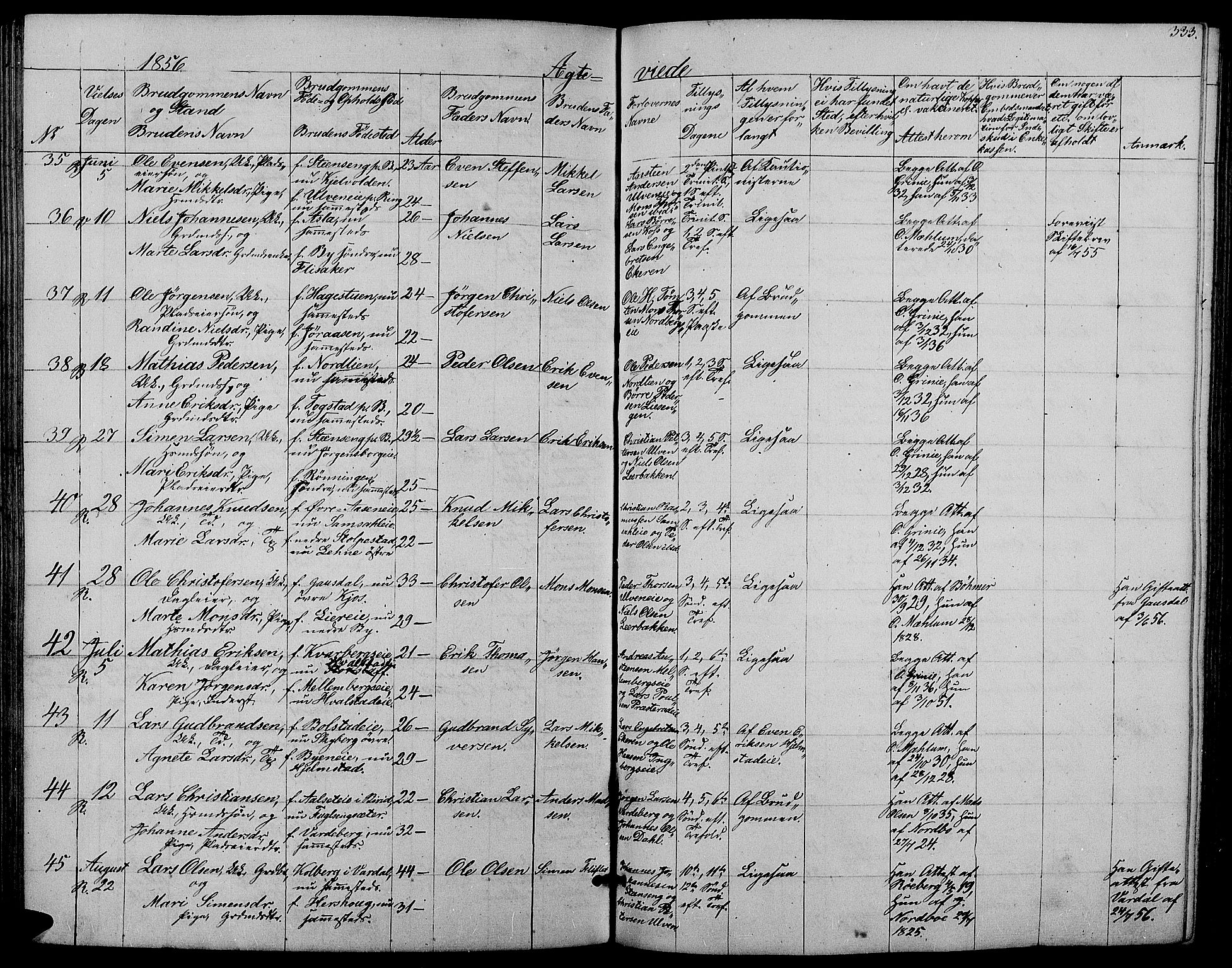 Ringsaker prestekontor, SAH/PREST-014/L/La/L0006: Parish register (copy) no. 6, 1851-1860, p. 333