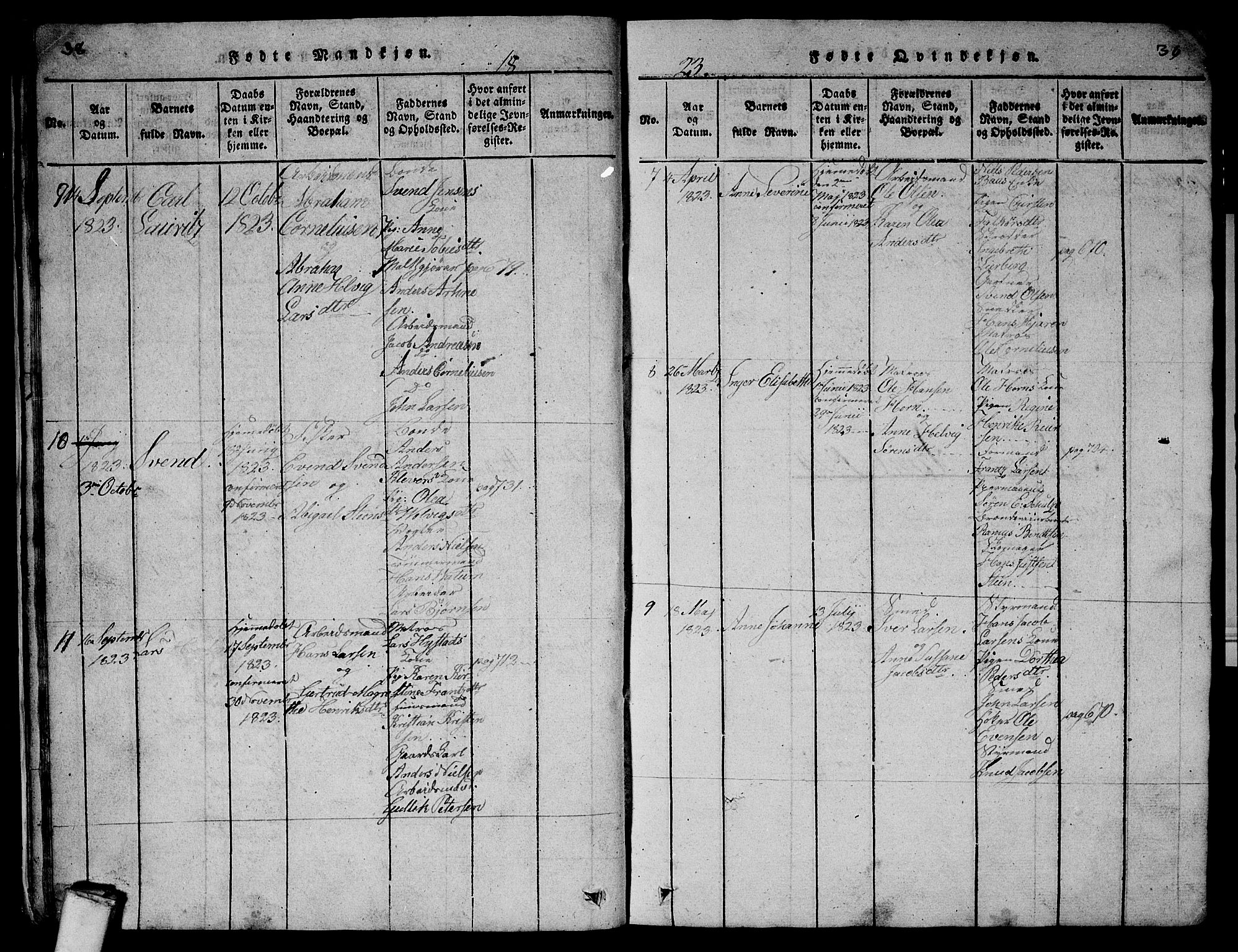 Larvik kirkebøker, AV/SAKO-A-352/G/Gb/L0001: Parish register (copy) no. II 1, 1818-1843, p. 38-39