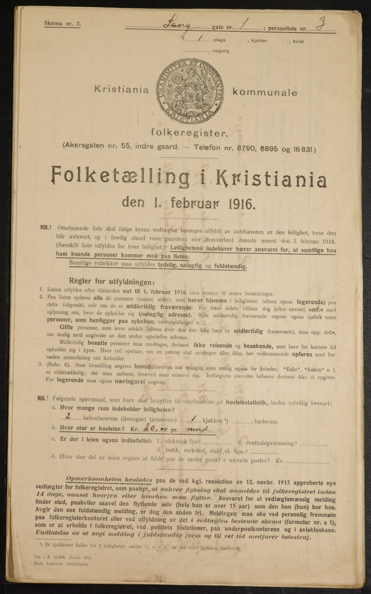 OBA, Municipal Census 1916 for Kristiania, 1916, p. 57606