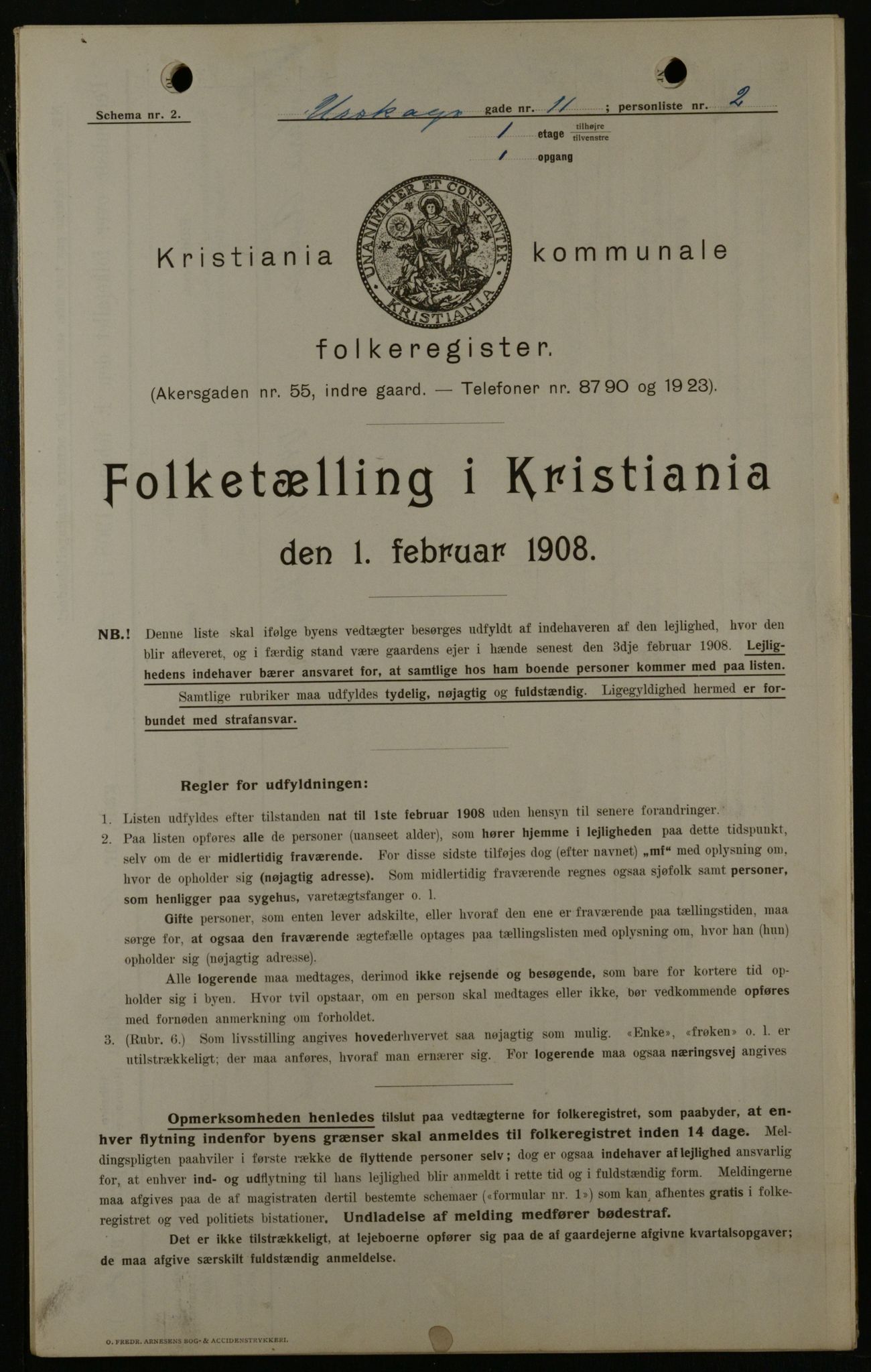 OBA, Municipal Census 1908 for Kristiania, 1908, p. 2685