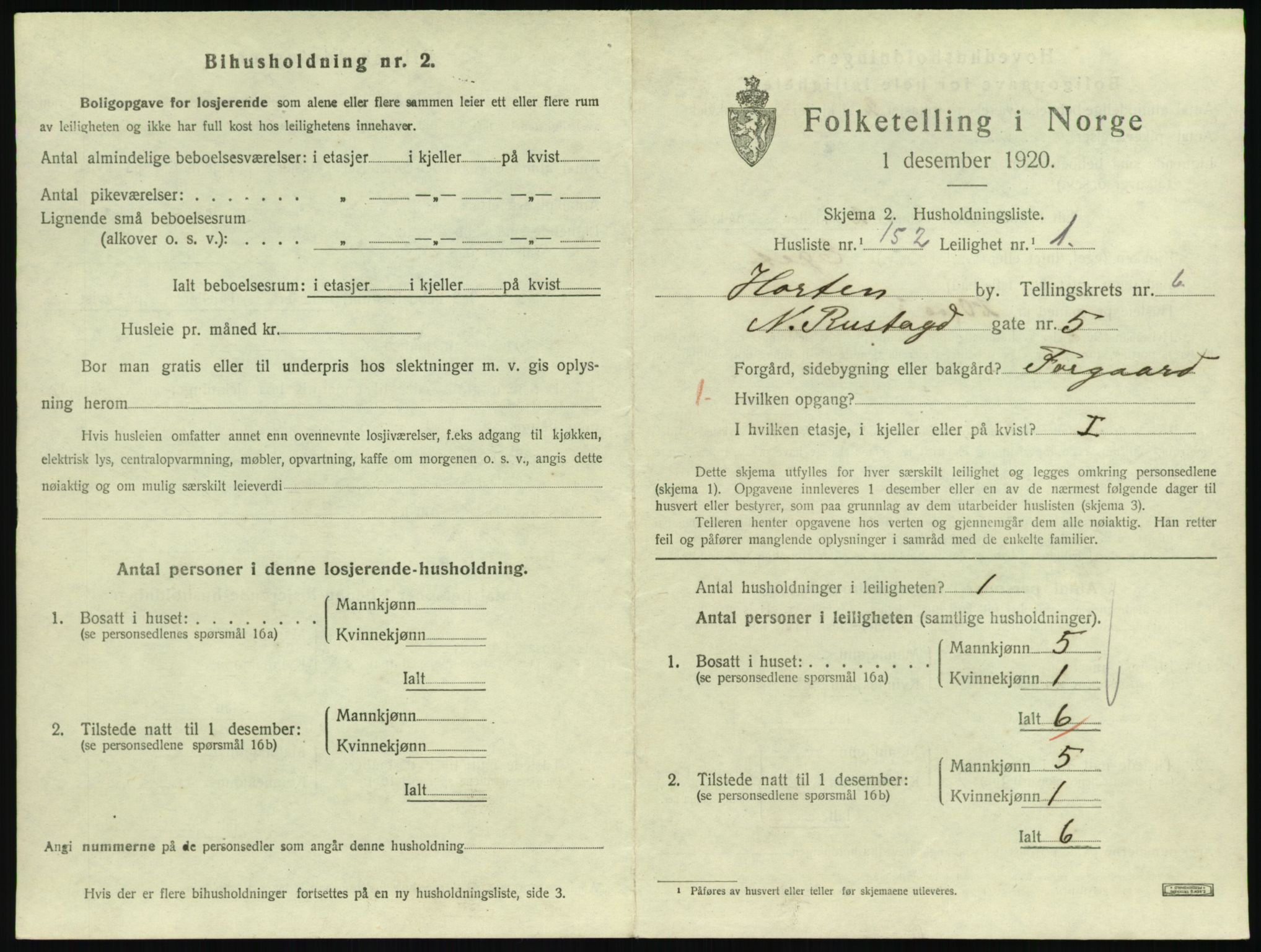 SAKO, 1920 census for Horten, 1920, p. 6965