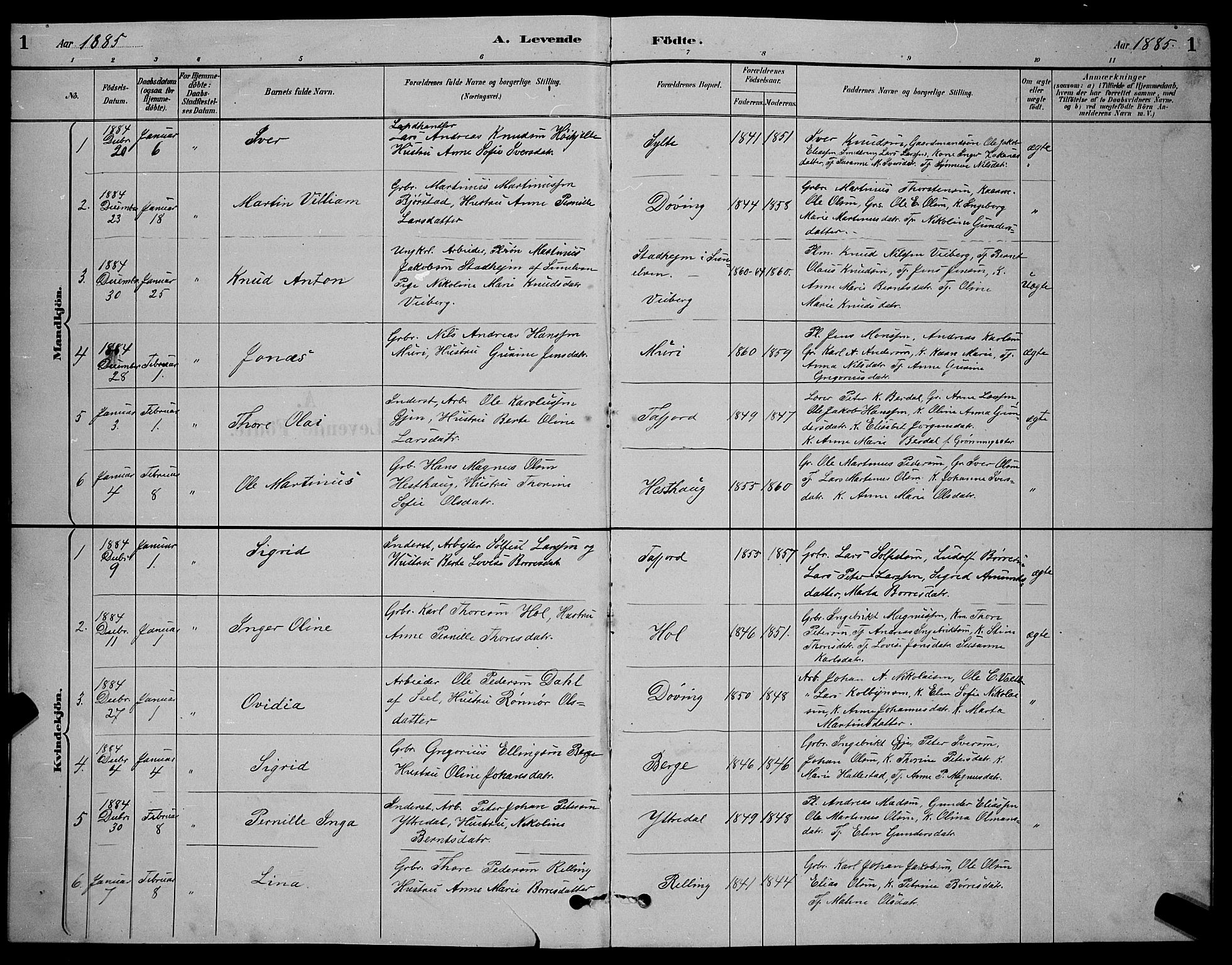 Ministerialprotokoller, klokkerbøker og fødselsregistre - Møre og Romsdal, SAT/A-1454/519/L0263: Parish register (copy) no. 519C04, 1885-1892, p. 1