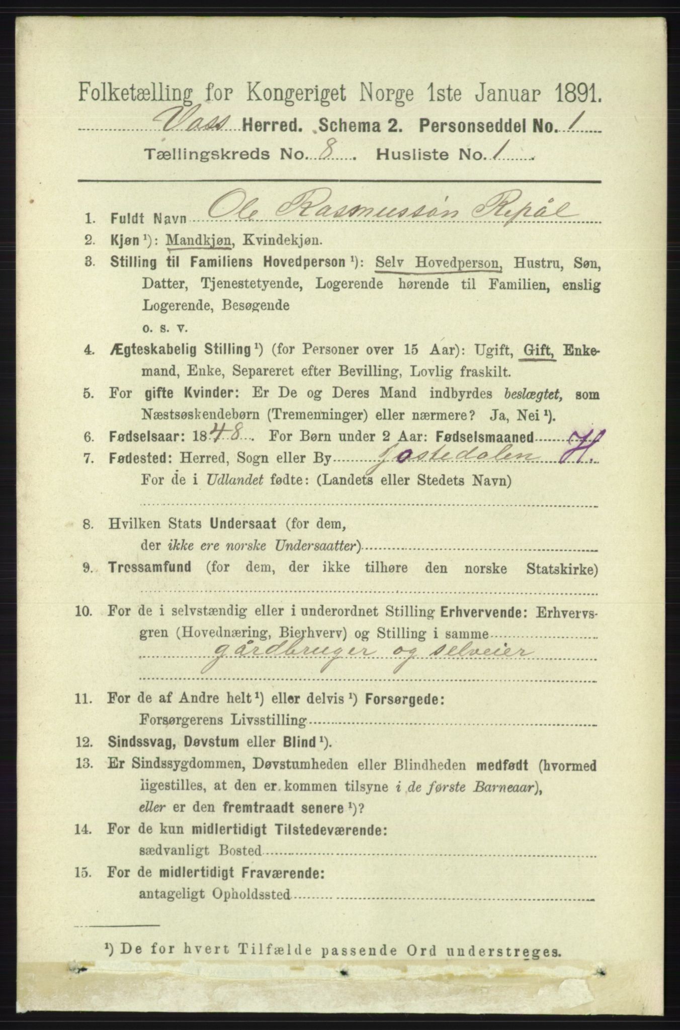 RA, 1891 census for 1235 Voss, 1891, p. 4225