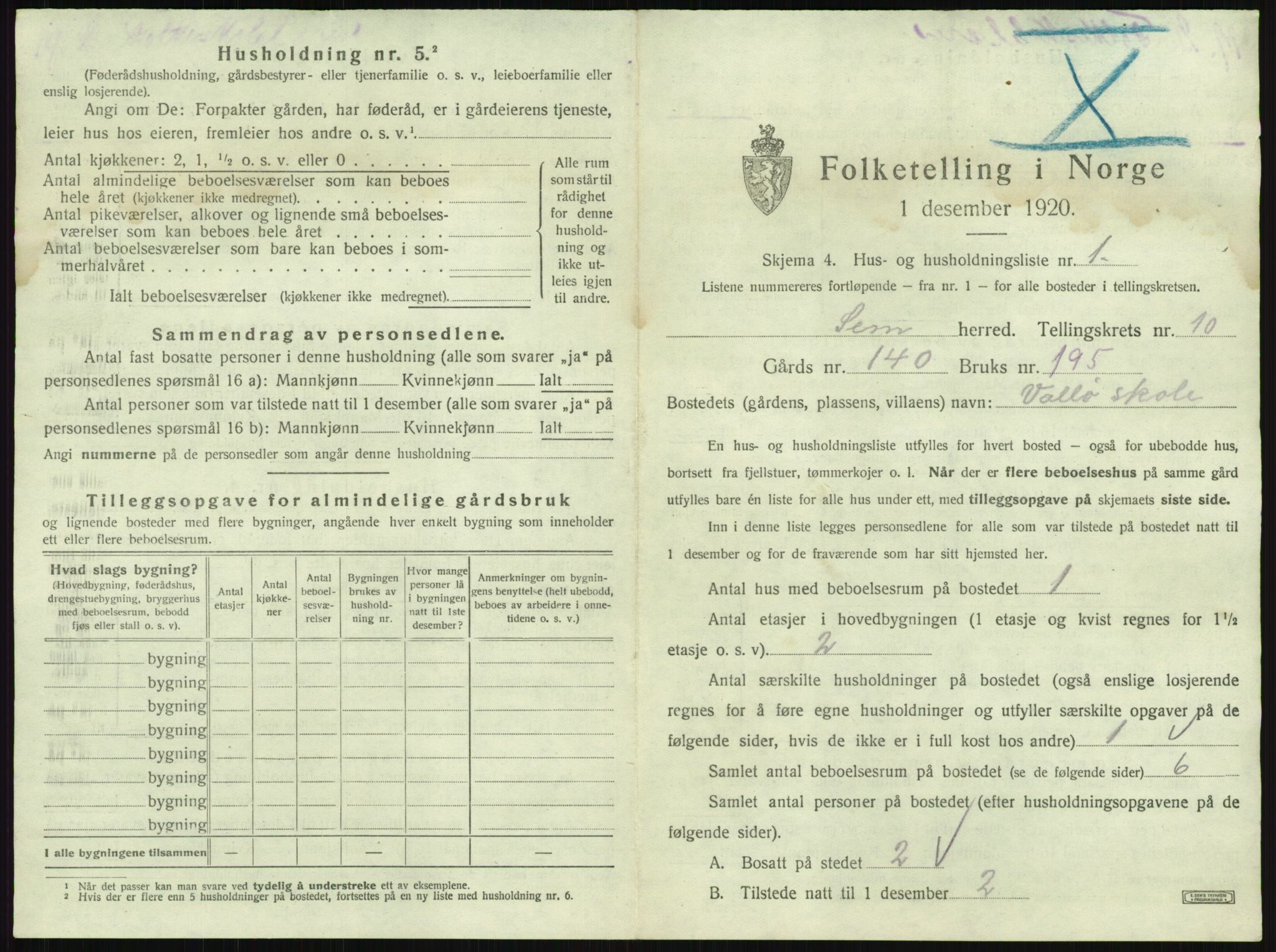 SAKO, 1920 census for Sem, 1920, p. 2107