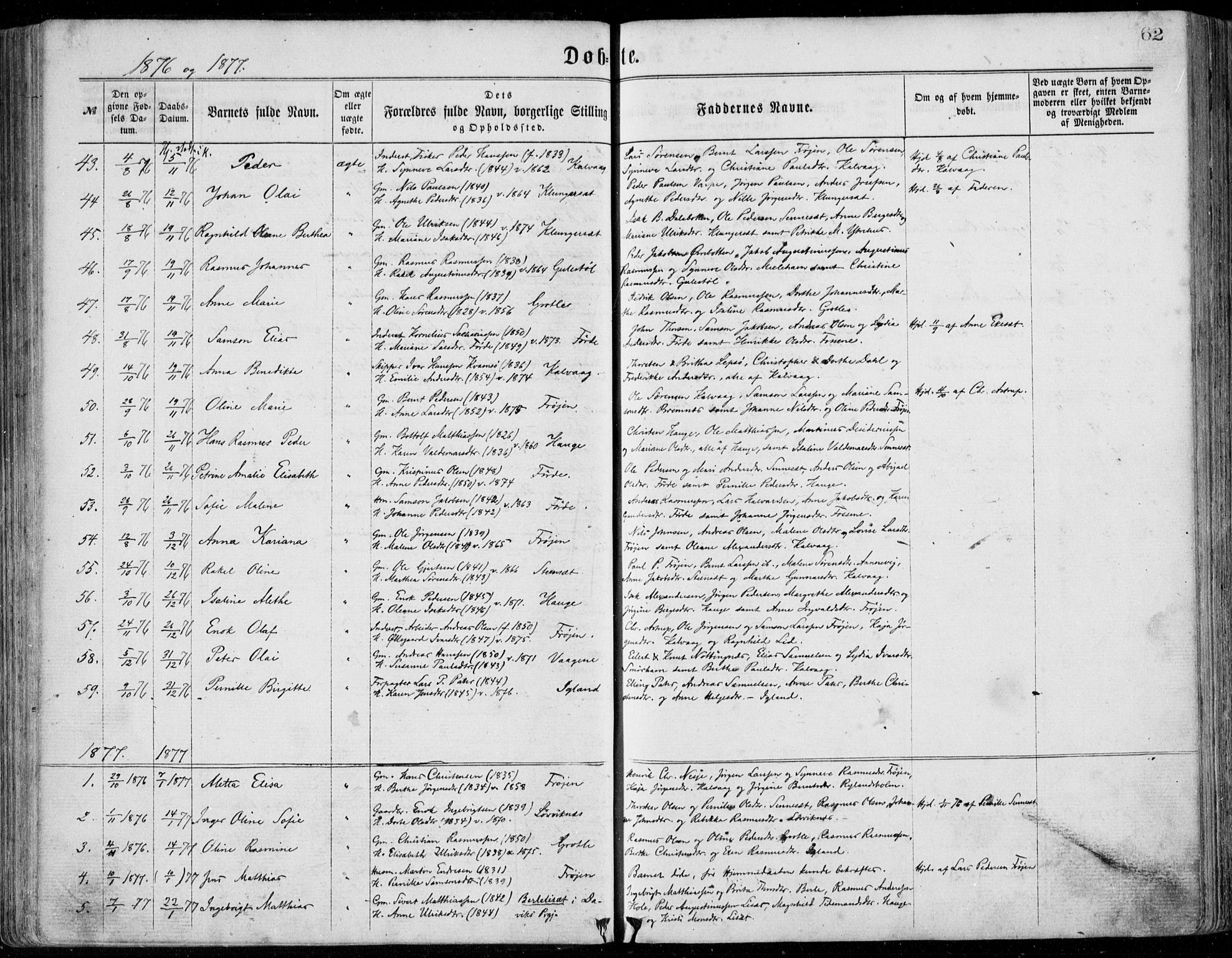 Bremanger sokneprestembete, SAB/A-82201/H/Haa/Haaa/L0001: Parish register (official) no. A  1, 1864-1883, p. 62