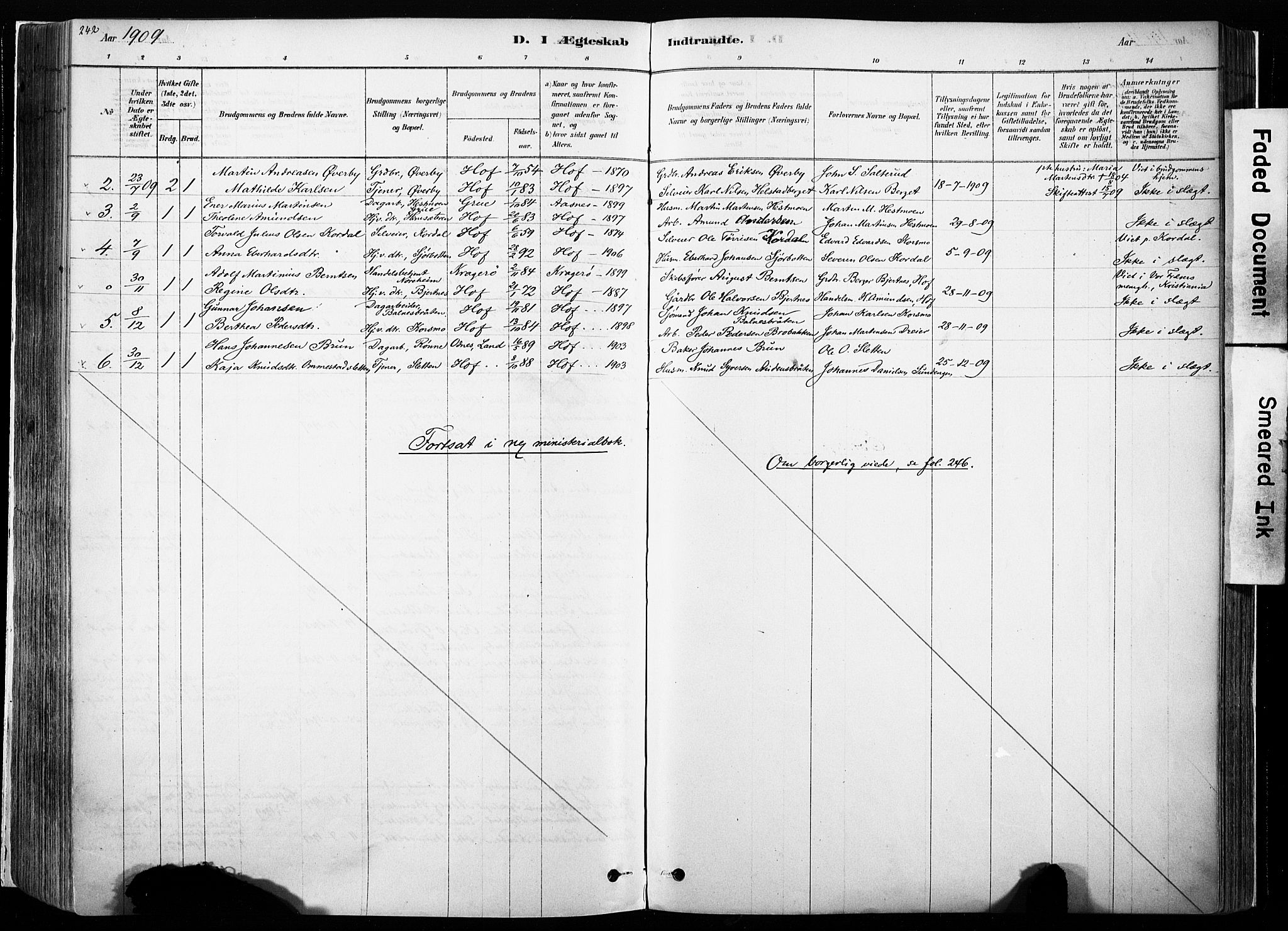 Hof prestekontor, SAH/PREST-038/H/Ha/Haa/L0010: Parish register (official) no. 10, 1878-1909, p. 242