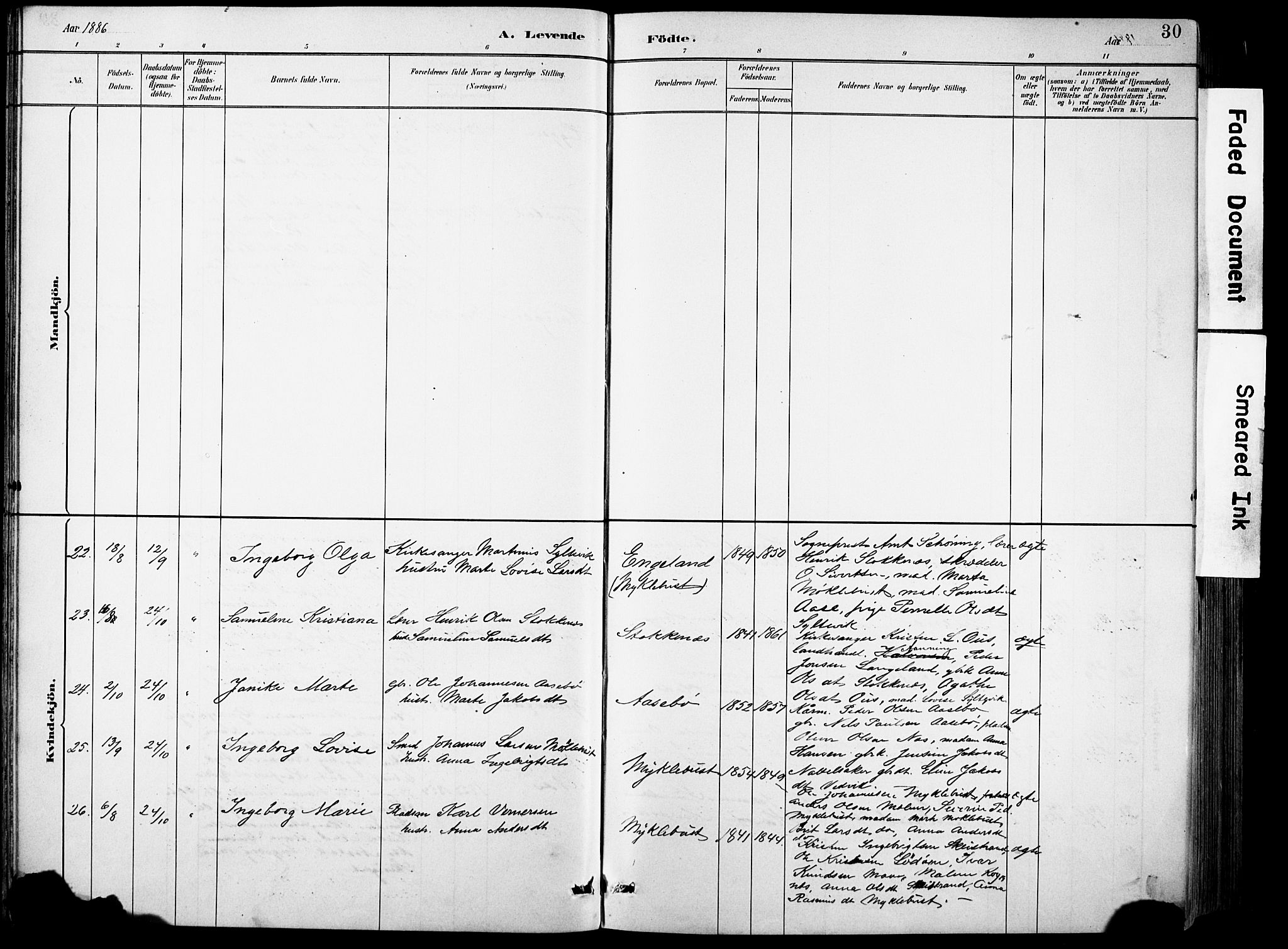 Eid sokneprestembete, AV/SAB-A-82301/H/Hab/Habb/L0002: Parish register (copy) no. B 2, 1882-1907, p. 30