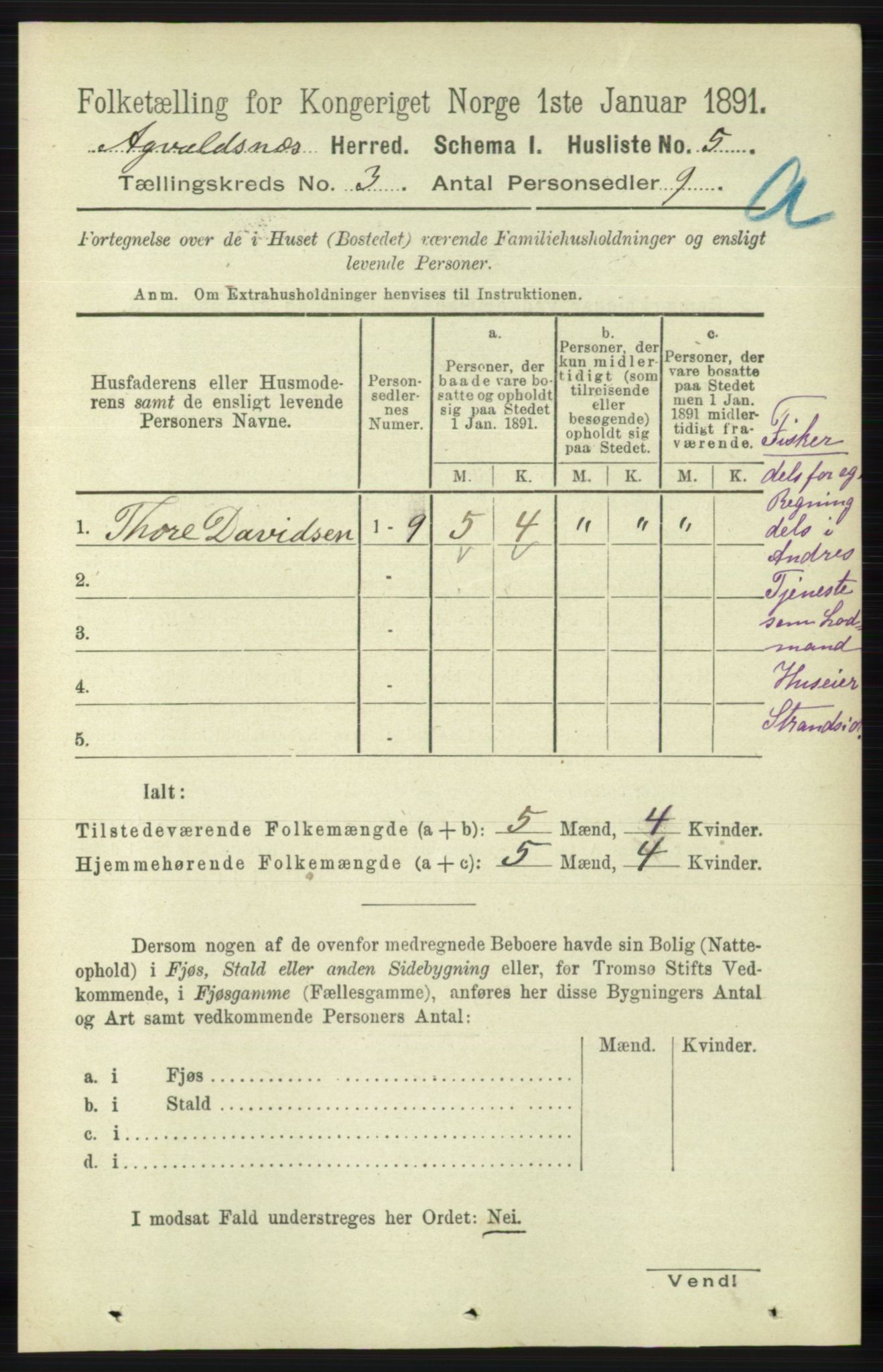 RA, 1891 census for 1147 Avaldsnes, 1891, p. 995