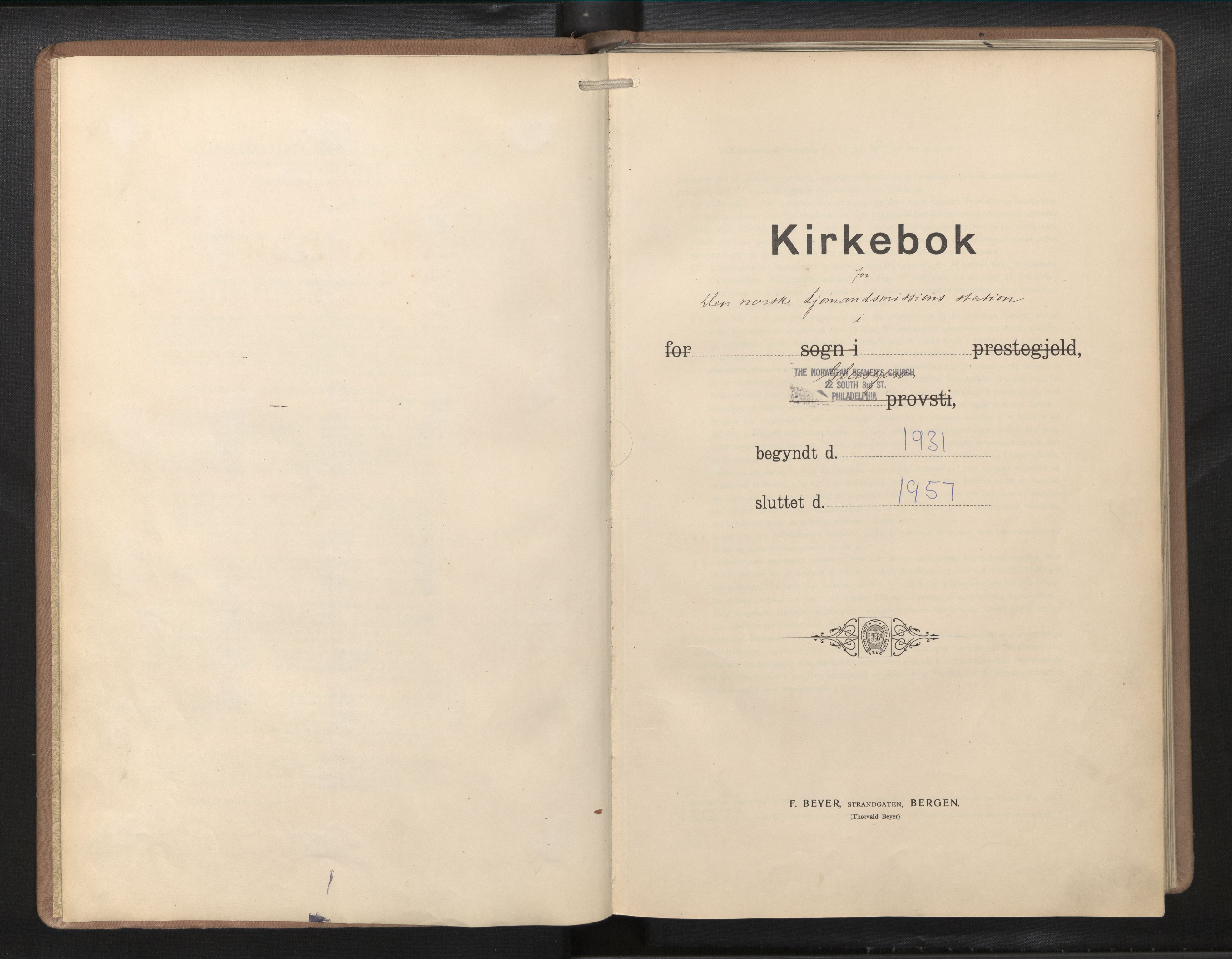 Den norske sjømannsmisjon i utlandet/Philadelphia, SAB/SAB/PA-0113/H/Ha/L0002: Parish register (official) no. A 2, 1931-1957