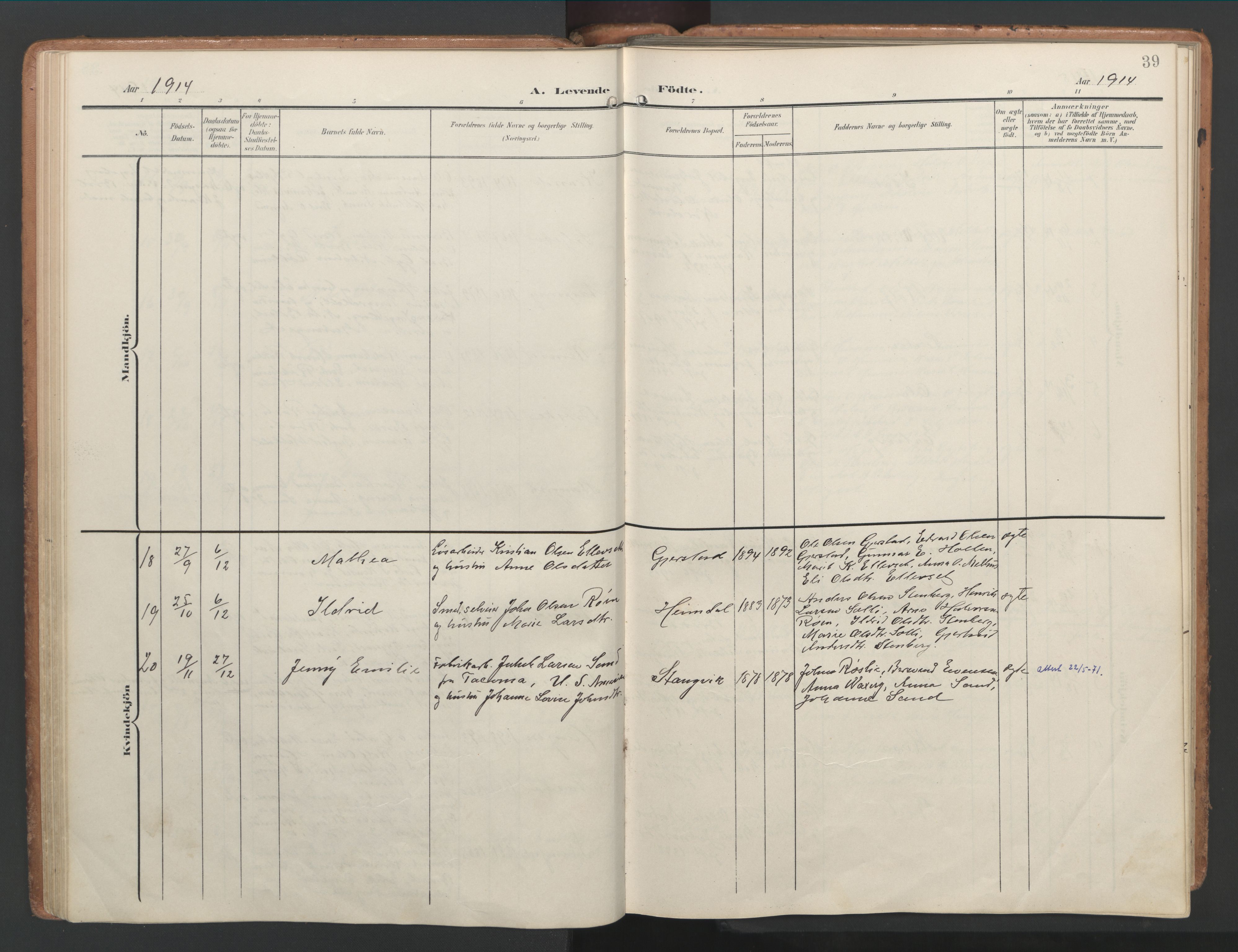 Ministerialprotokoller, klokkerbøker og fødselsregistre - Møre og Romsdal, AV/SAT-A-1454/592/L1030: Parish register (official) no. 592A08, 1901-1925, p. 39