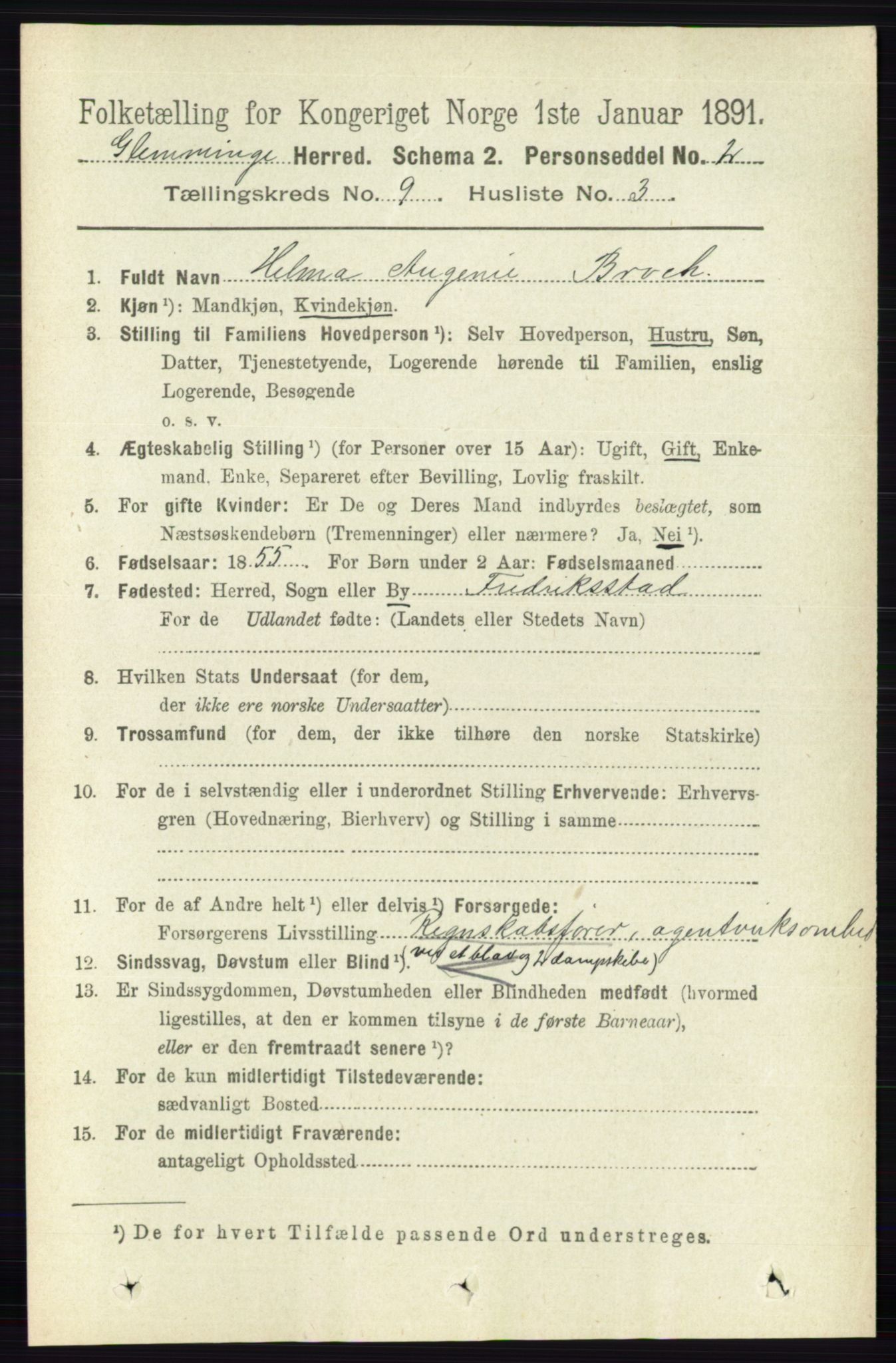 RA, 1891 census for 0132 Glemmen, 1891, p. 9598