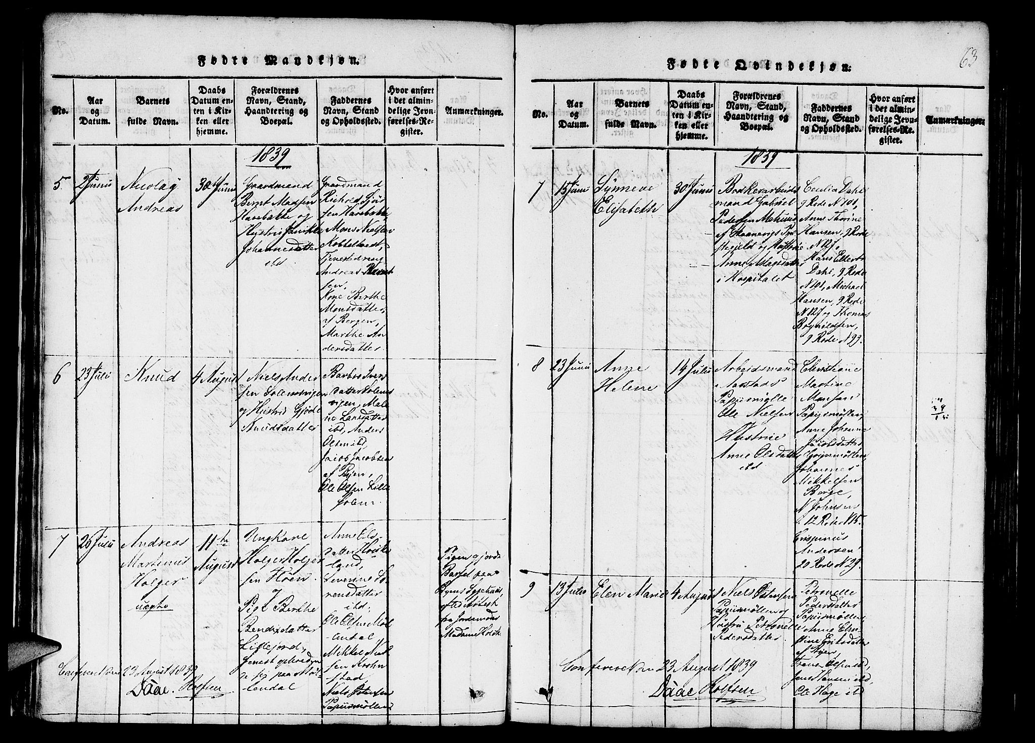 St. Jørgens hospital og Årstad sokneprestembete, AV/SAB-A-99934: Parish register (official) no. A 3, 1815-1843, p. 63