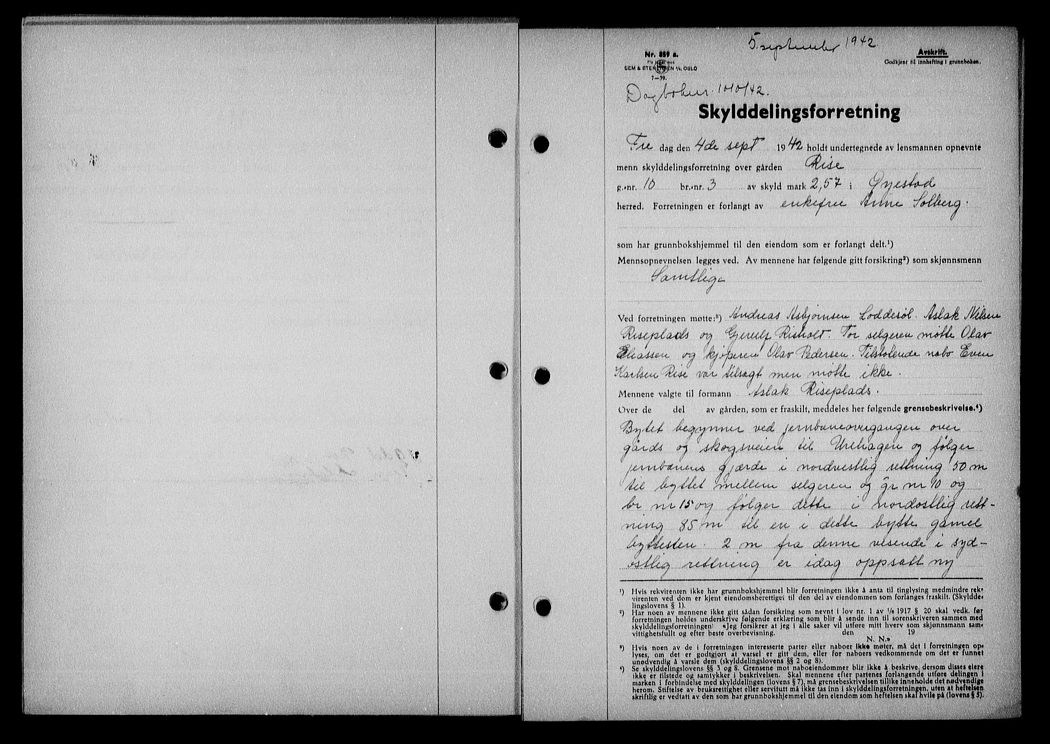 Nedenes sorenskriveri, SAK/1221-0006/G/Gb/Gba/L0049: Mortgage book no. A-III, 1941-1942, Diary no: : 1010/1942