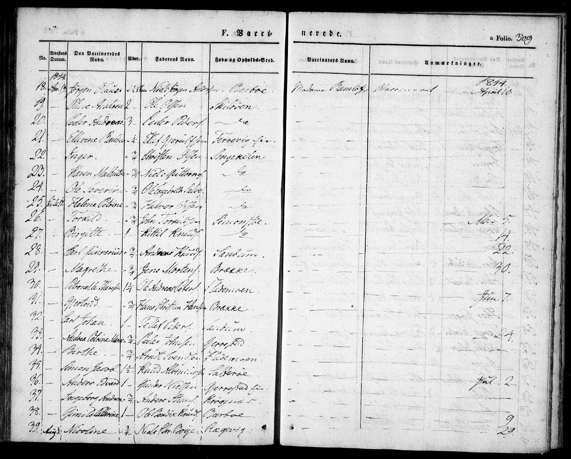 Tromøy sokneprestkontor, AV/SAK-1111-0041/F/Fa/L0004: Parish register (official) no. A 4, 1837-1846, p. 309