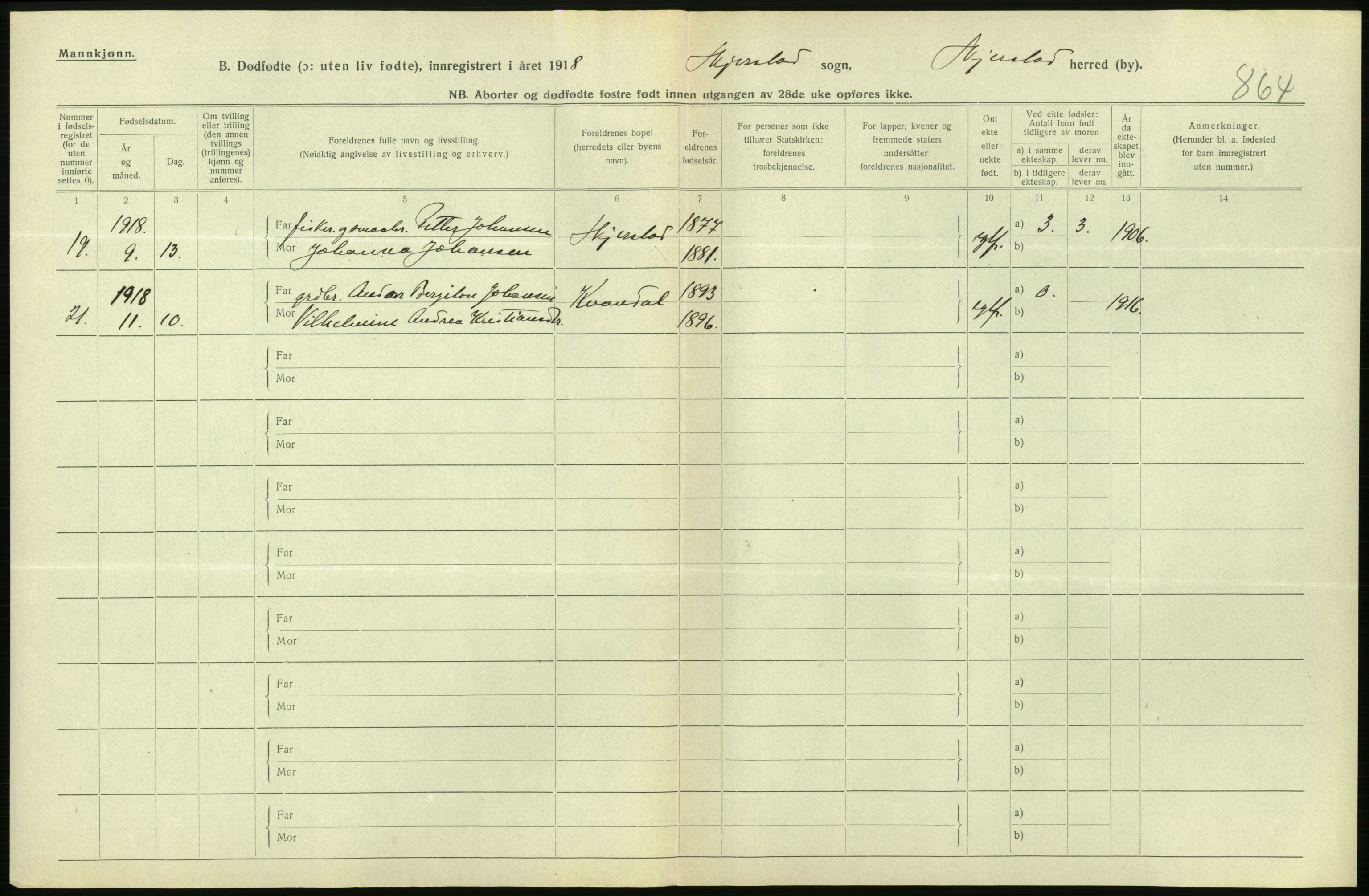 Statistisk sentralbyrå, Sosiodemografiske emner, Befolkning, RA/S-2228/D/Df/Dfb/Dfbh/L0054: Nordland fylke: Gifte, dødfødte. Bygder og byer., 1918, p. 398