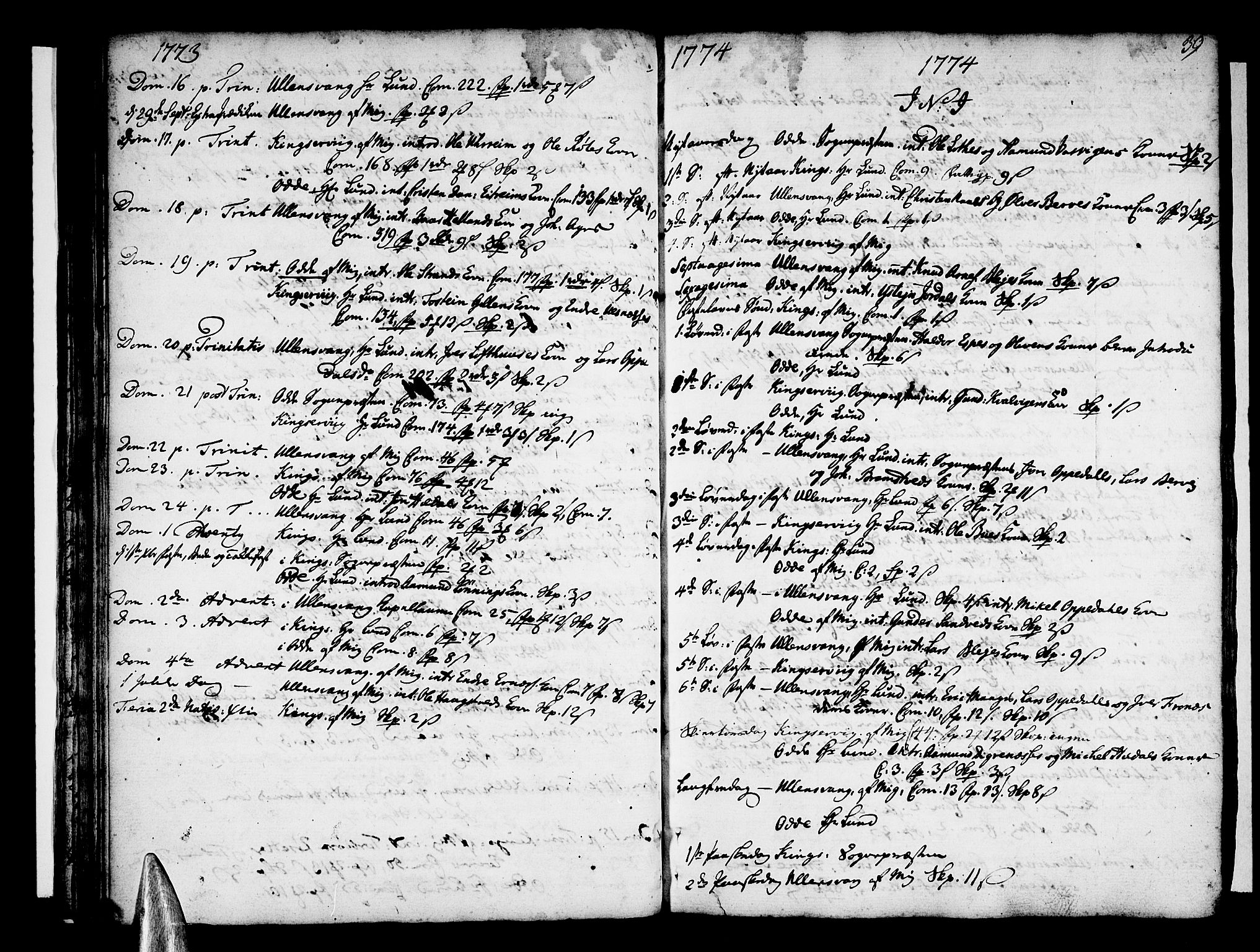 Ullensvang sokneprestembete, AV/SAB-A-78701/H/Haa: Parish register (official) no. A 6 /1, 1758-1788, p. 39