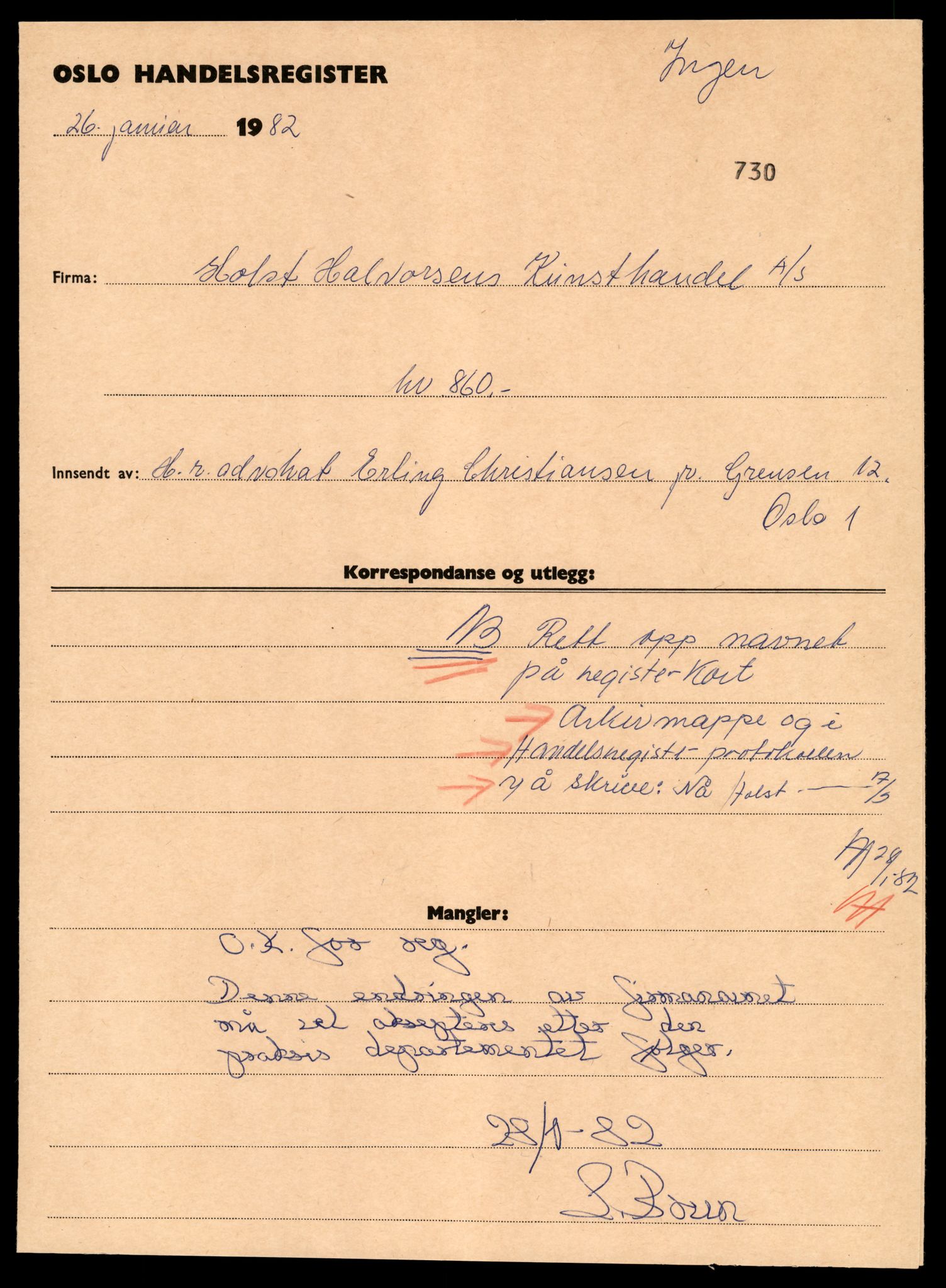 Oslo byfogd, Handelsregisteret, SAT/A-10867/G/Gc/Gca/L0333: Ikke konverterte foretak, Hols-Hom, 1890-1990, p. 1