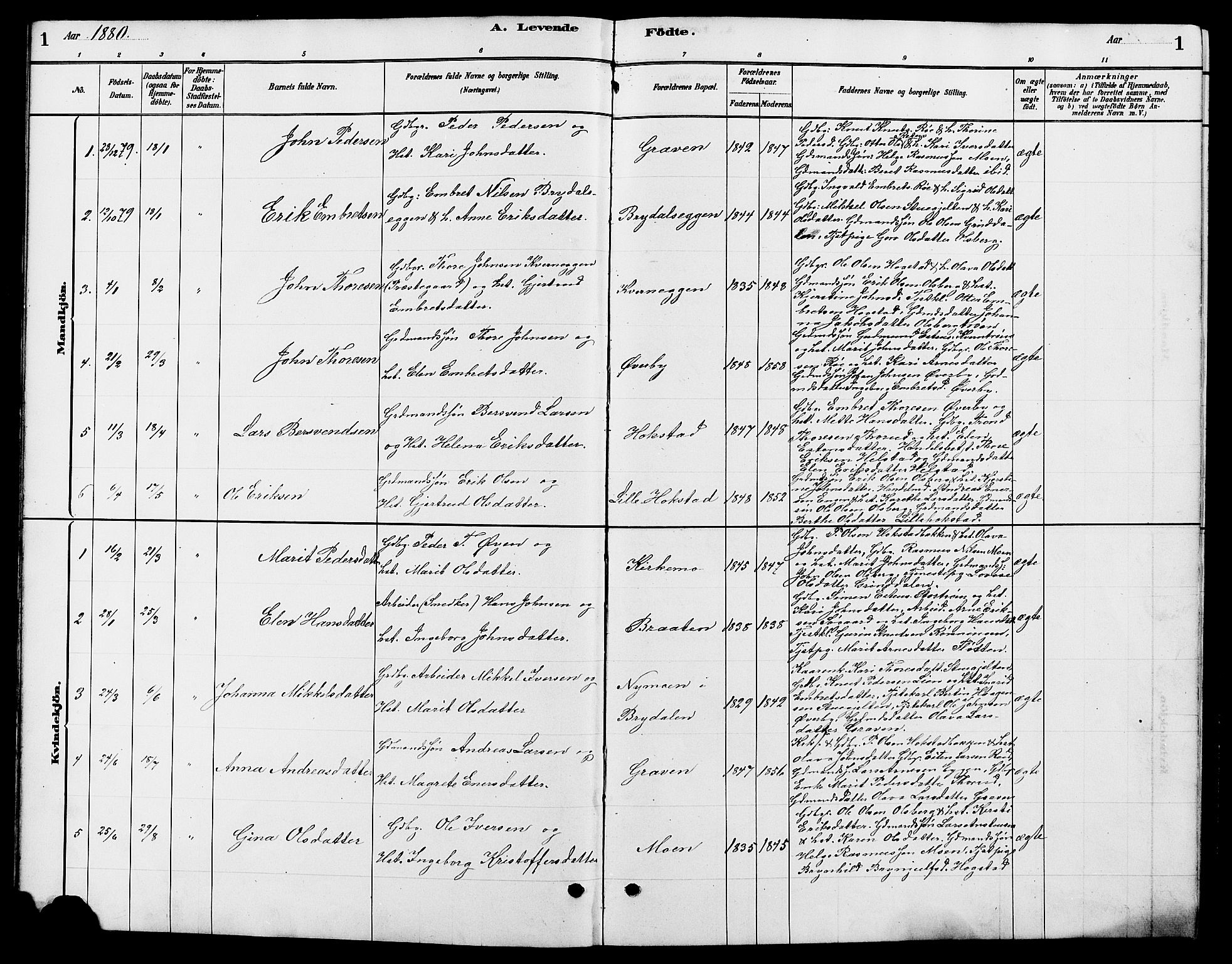 Tynset prestekontor, SAH/PREST-058/H/Ha/Hab/L0007: Parish register (copy) no. 7, 1880-1901, p. 1