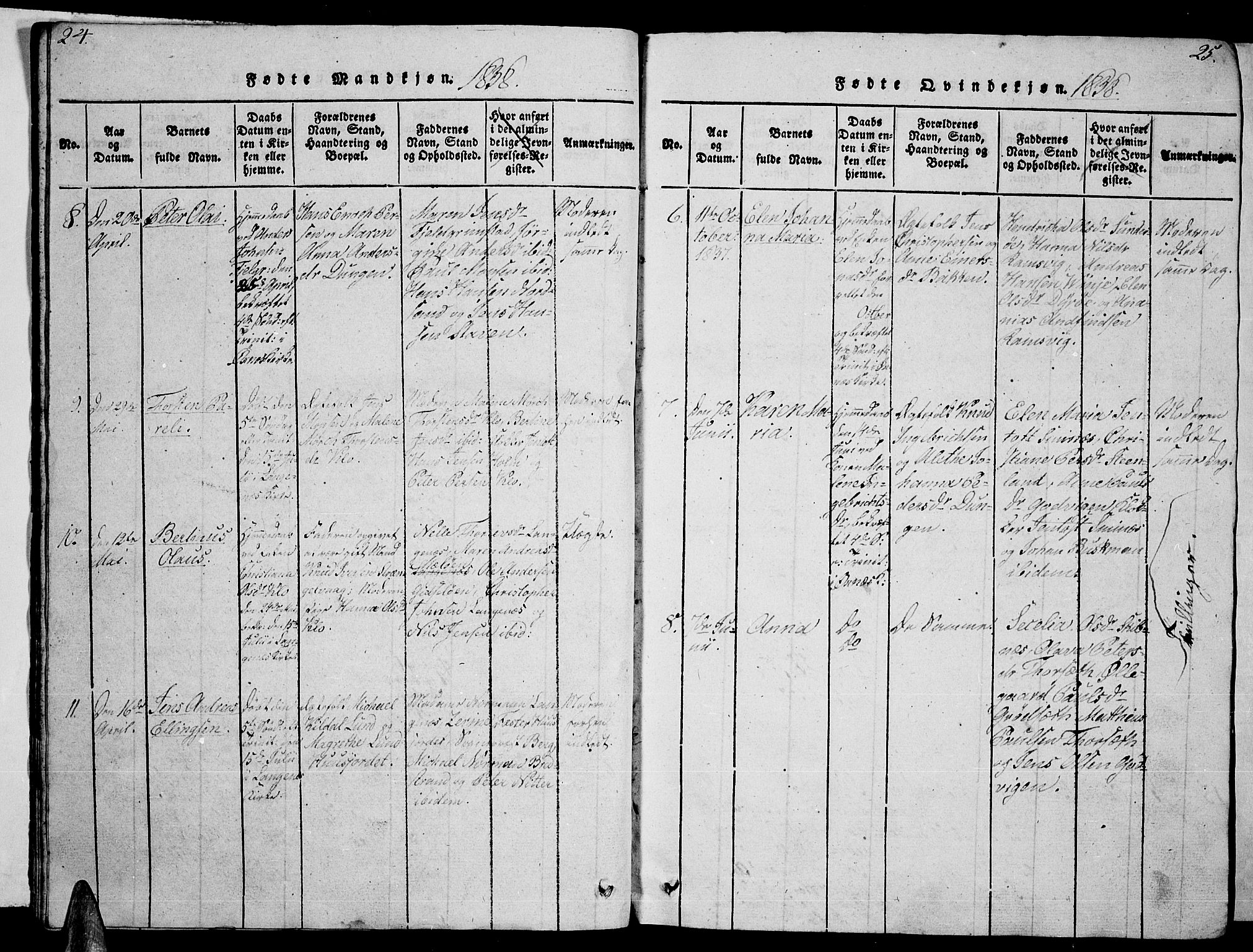 Ministerialprotokoller, klokkerbøker og fødselsregistre - Nordland, AV/SAT-A-1459/893/L1346: Parish register (copy) no. 893C01, 1820-1858, p. 24-25