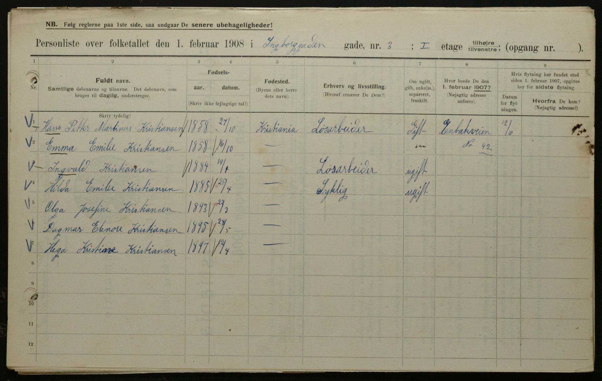 OBA, Municipal Census 1908 for Kristiania, 1908, p. 39262