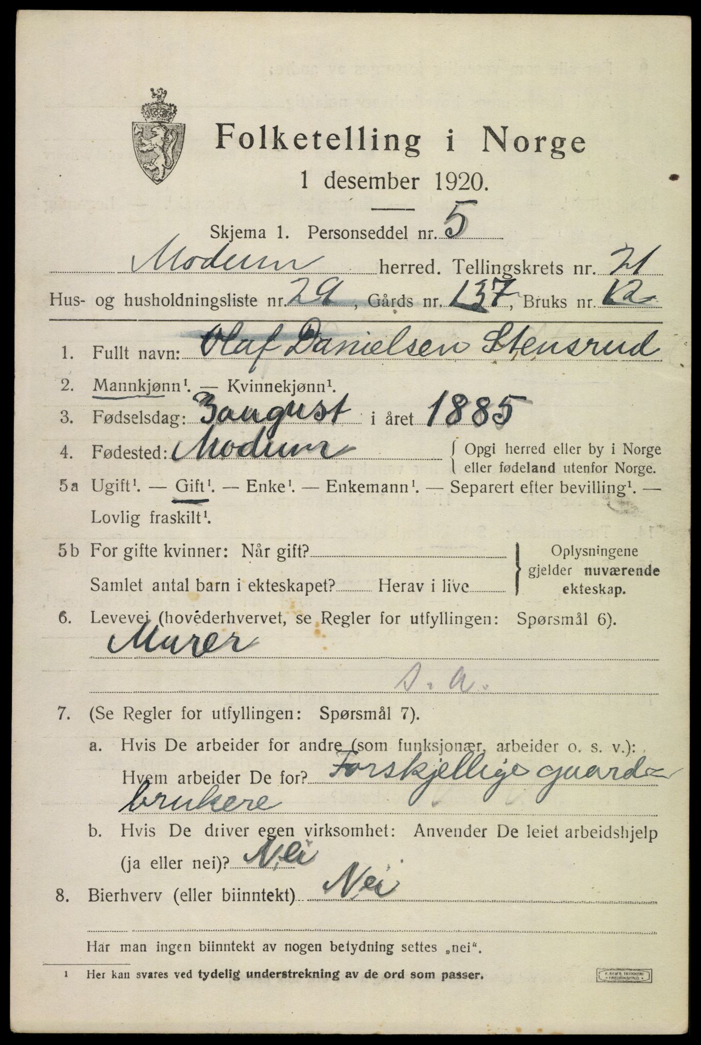 SAKO, 1920 census for Modum, 1920, p. 22963