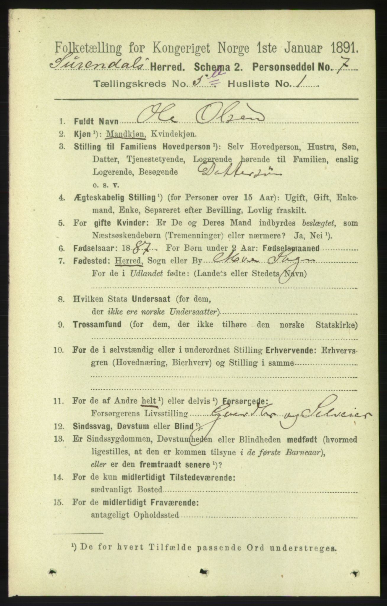 RA, 1891 census for 1566 Surnadal, 1891, p. 1492