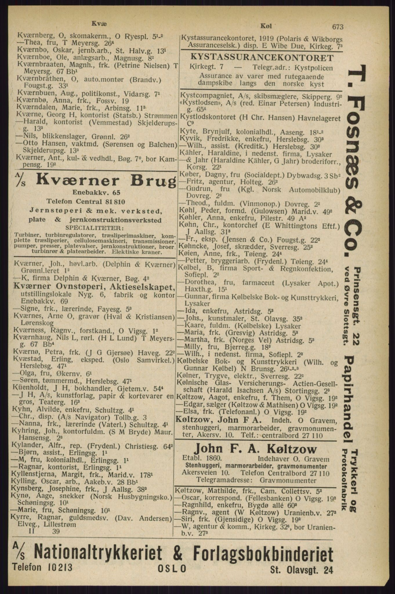 Kristiania/Oslo adressebok, PUBL/-, 1927, p. 673