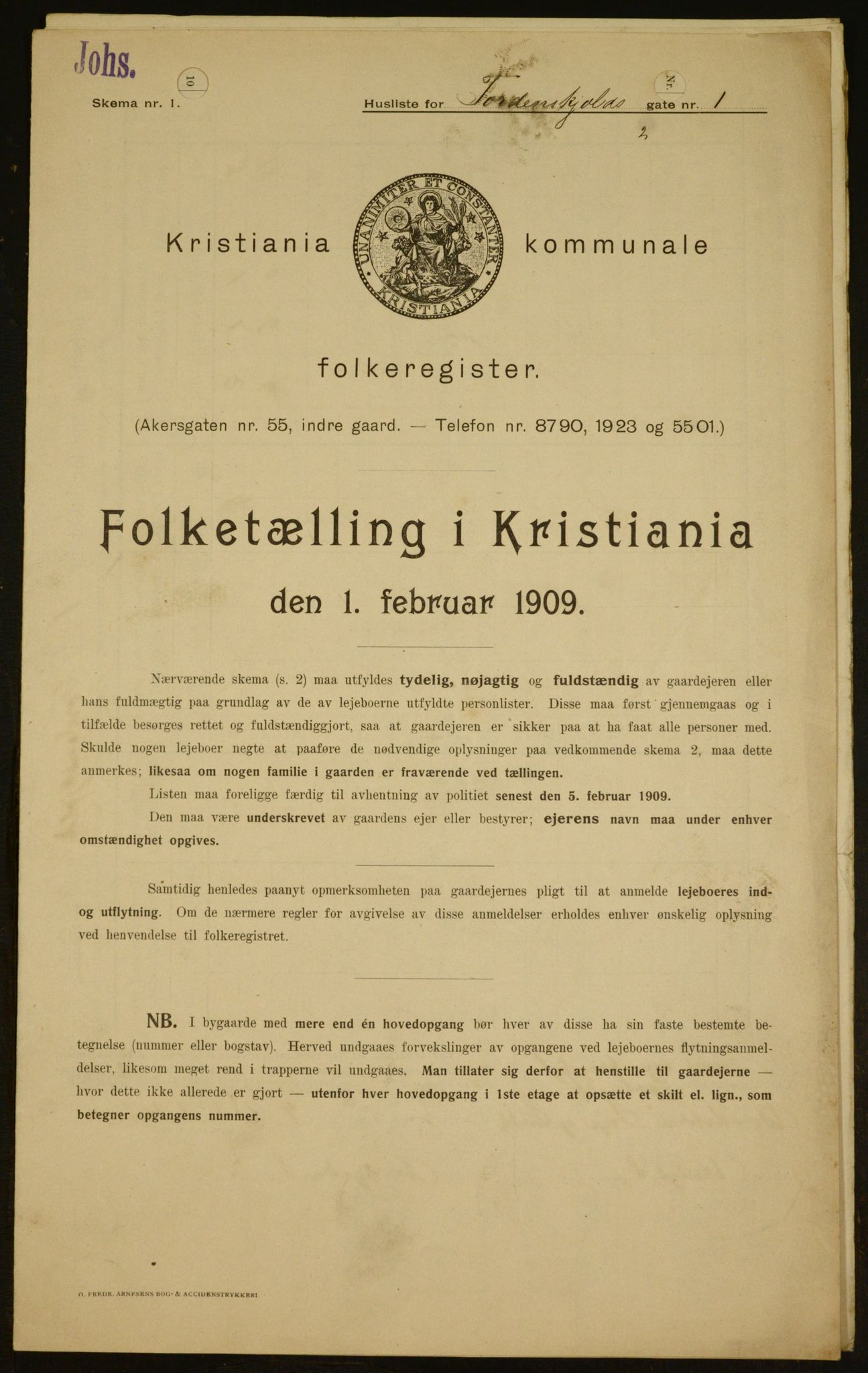 OBA, Municipal Census 1909 for Kristiania, 1909, p. 103112